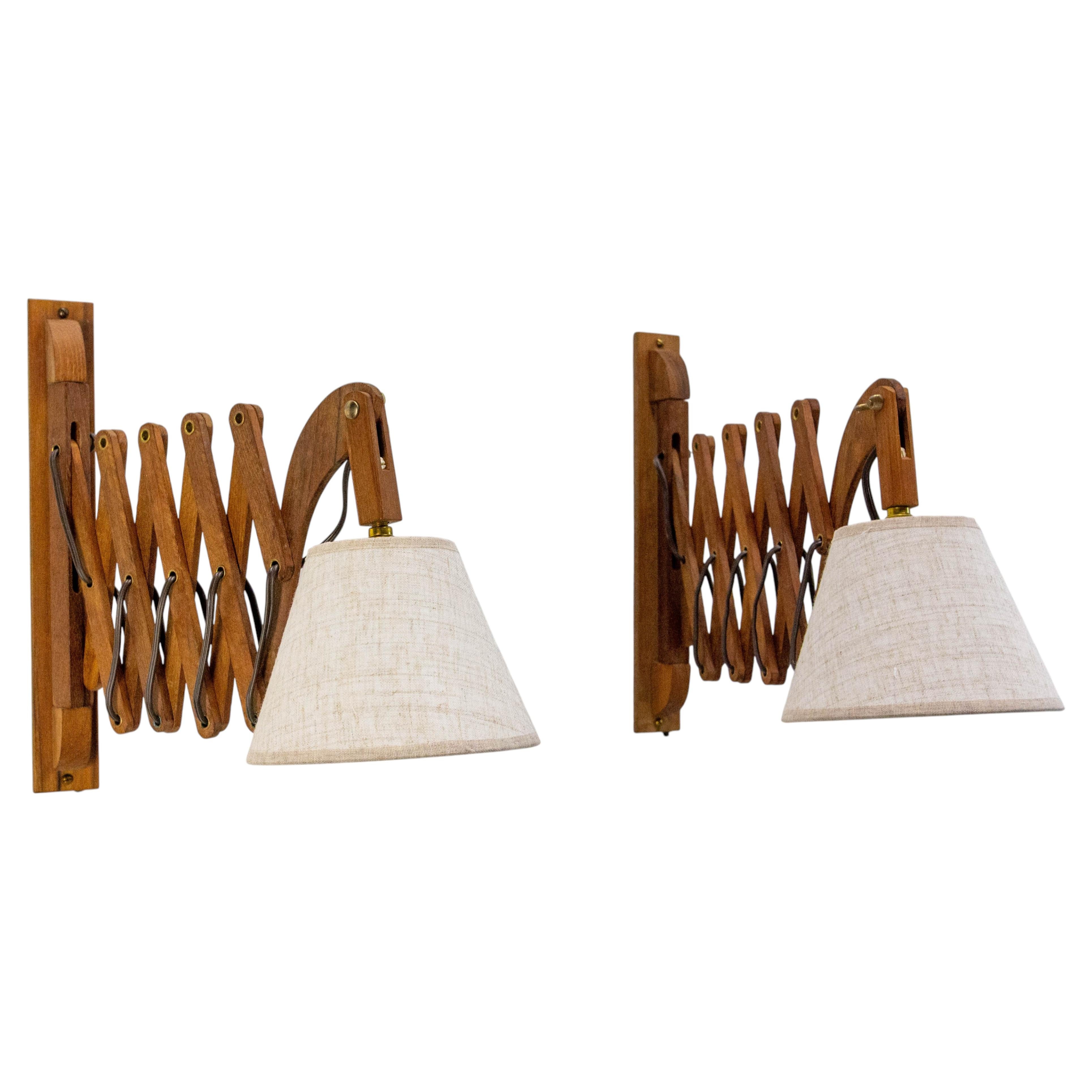 Danish Pair of Sconces Teak Scissor Lamps circa 1960