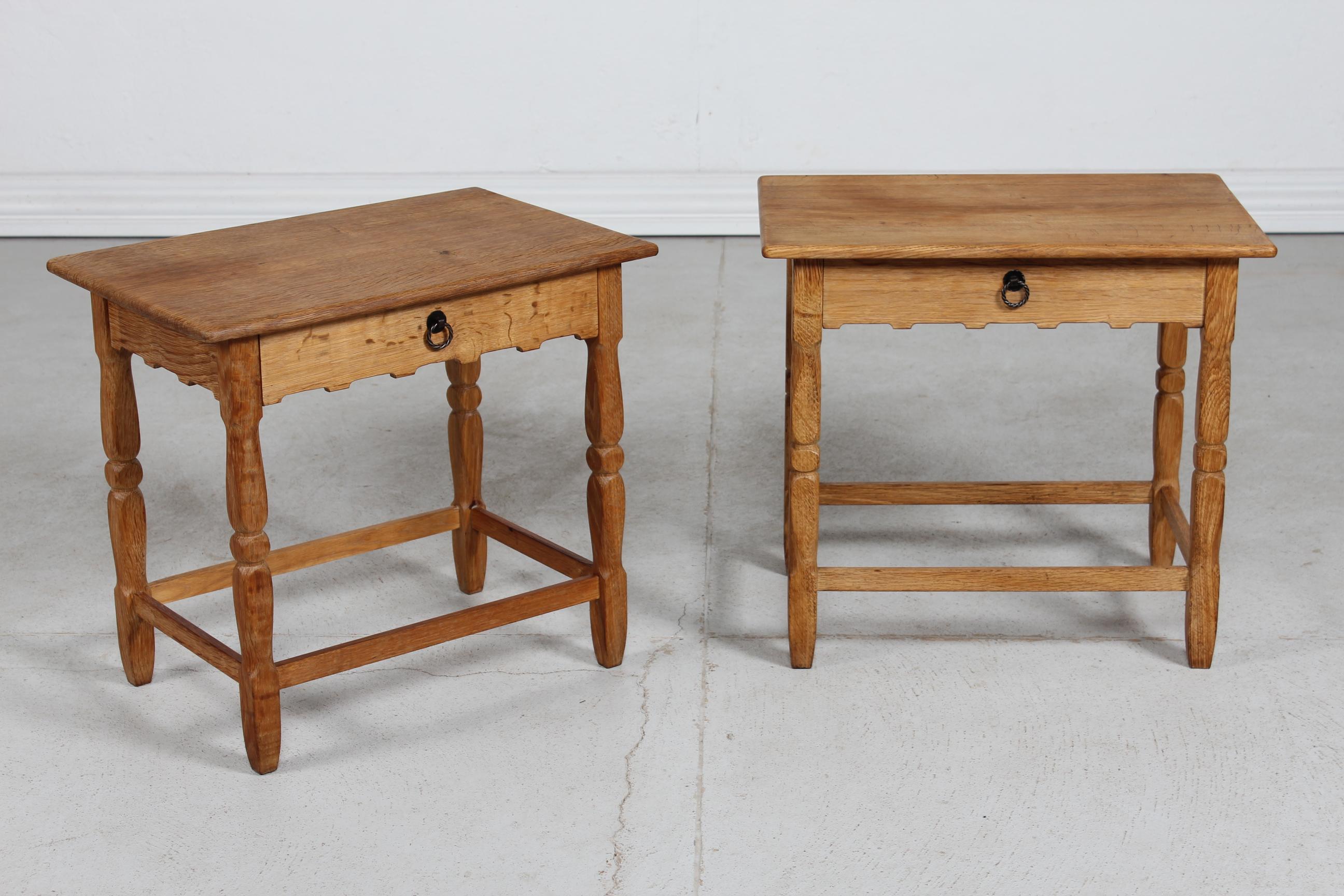 Mid-Century Modern Danish Pair of Side Table of Solid Oak in Henning  Kjærnulf Style 1970s For Sale