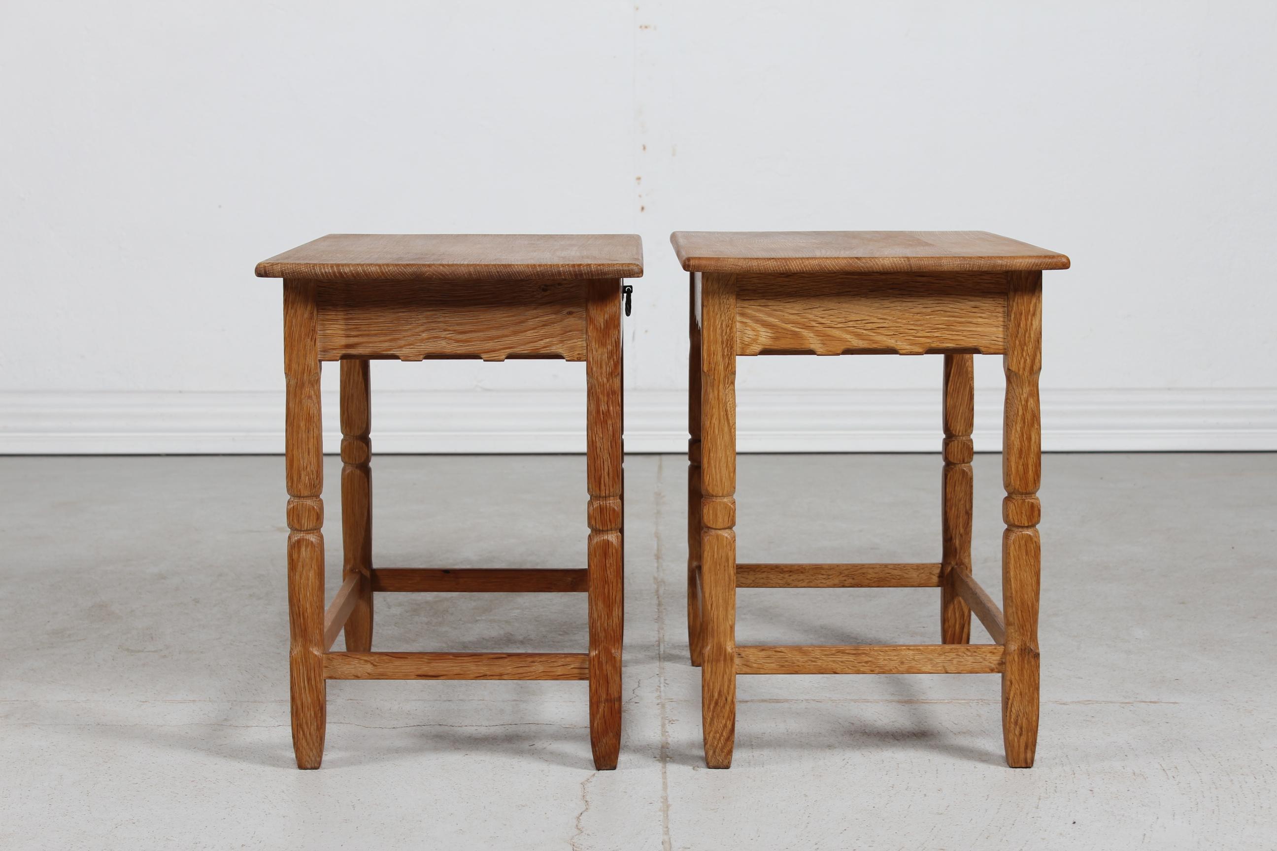 Woodwork Danish Pair of Side Table of Solid Oak in Henning  Kjærnulf Style 1970s For Sale