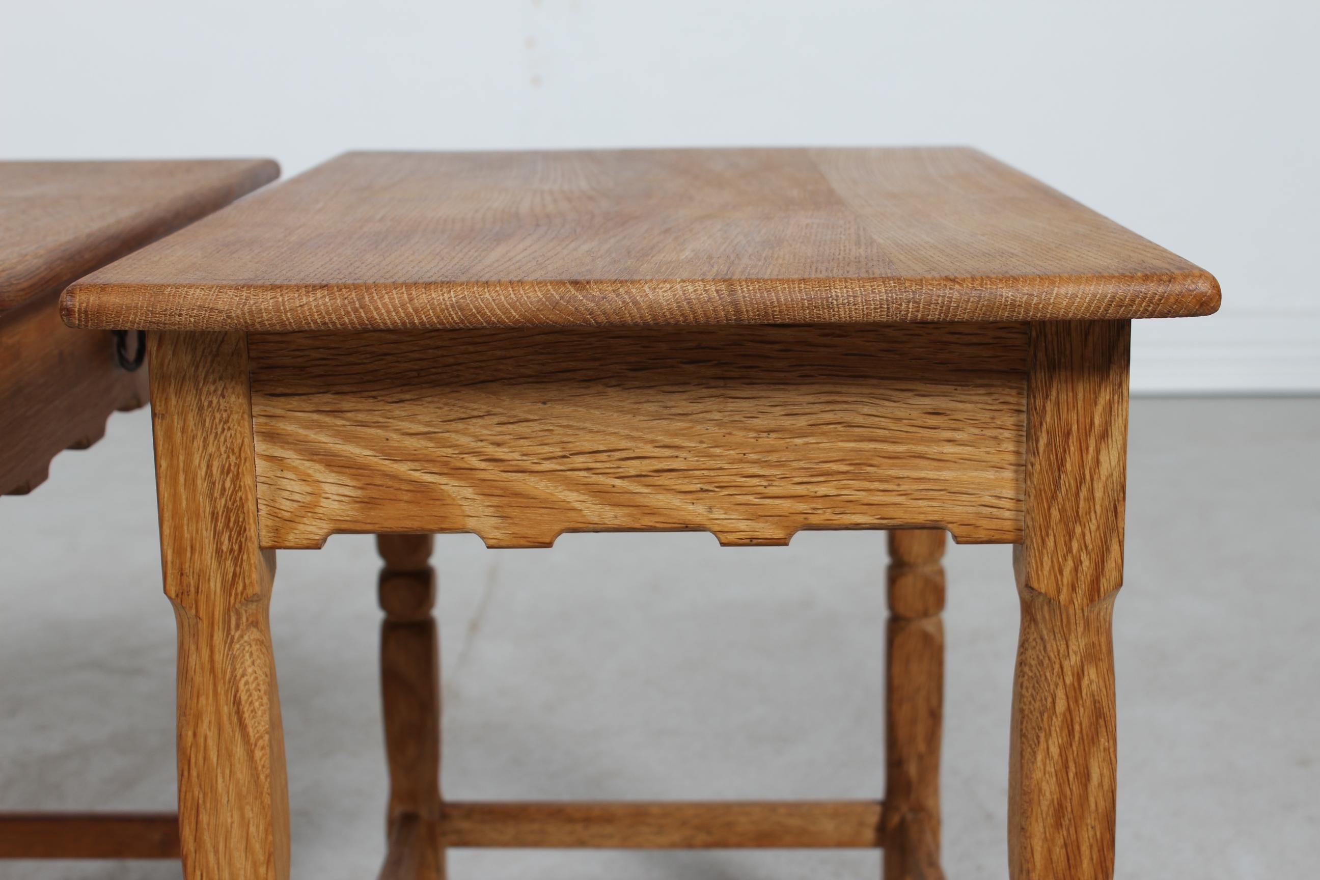 Danish Pair of Side Table of Solid Oak in Henning  Kjærnulf Style 1970s In Good Condition For Sale In Aarhus C, DK