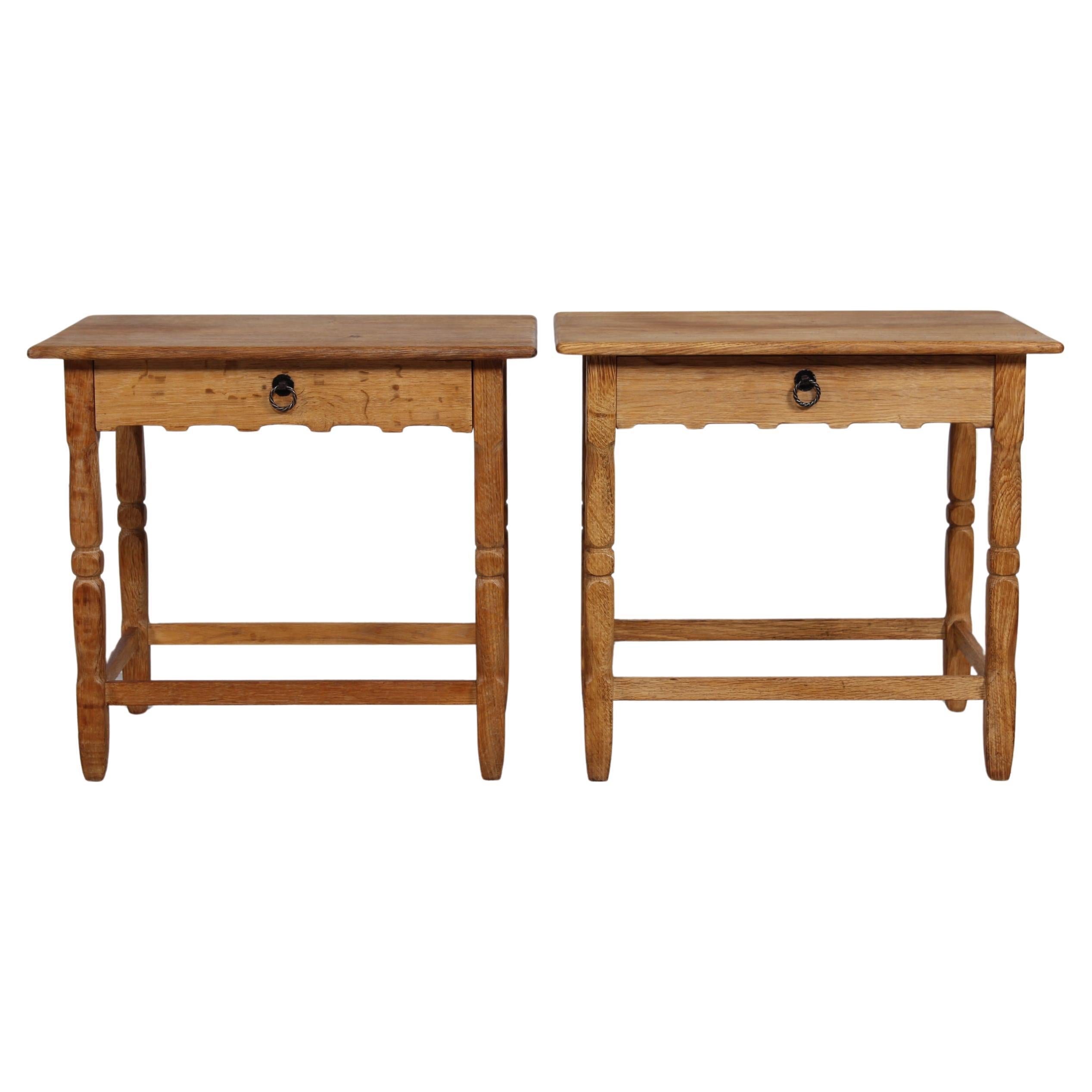 Danish Pair of Side Table of Solid Oak in Henning  Kjærnulf Style 1970s For Sale