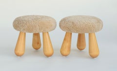 Danish Stools Birch Club Legs. Seat Upholstered Lambs Wool