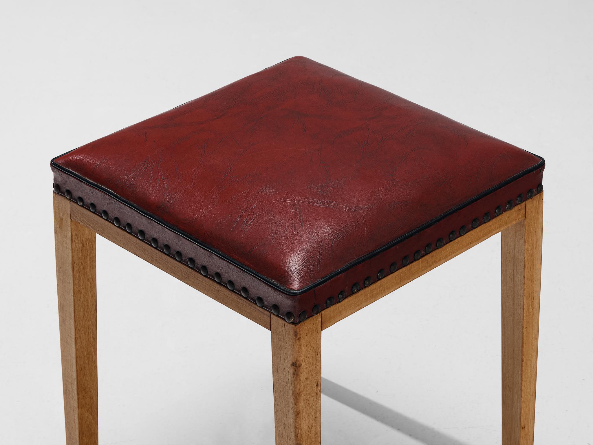 Danish Pair of Stools in Red Upholstery and Wood  For Sale 2