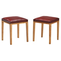 Danish Pair of Stools in Red Upholstery and Wood 