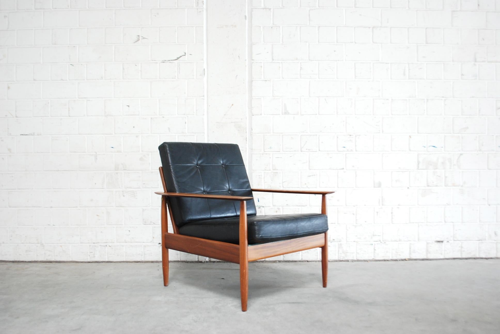 Mid-Century Modern Danish Pair of Teak Leather Armchairs, 1960s