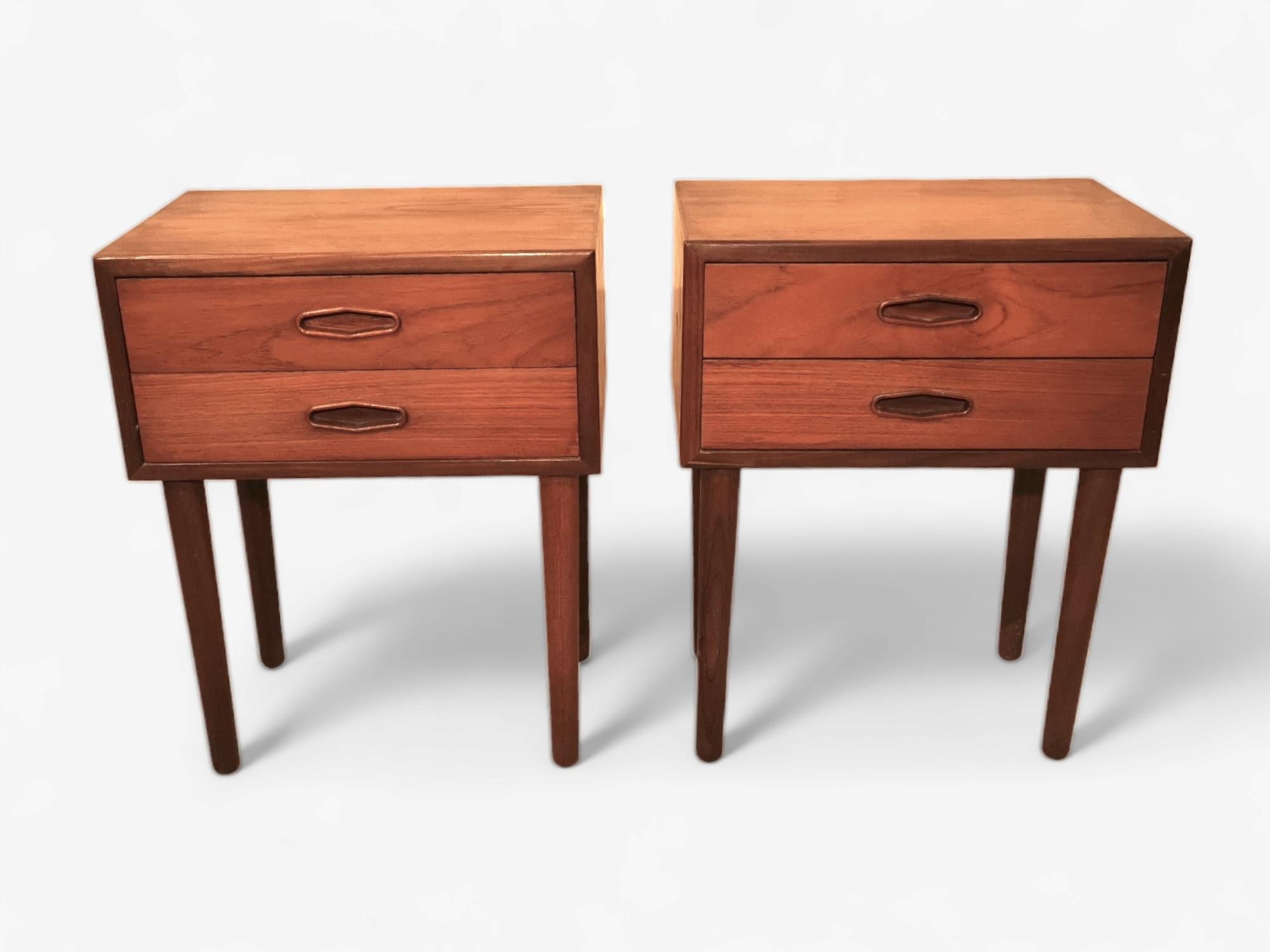 Classic Danish Nightstands From the 60s, With two spacious drawers in each nightstand,  so you can store away, and keep your space organized and clutter-free.
These Danish bedside tables is characterized by clean lines, minimalistic aesthetics, and