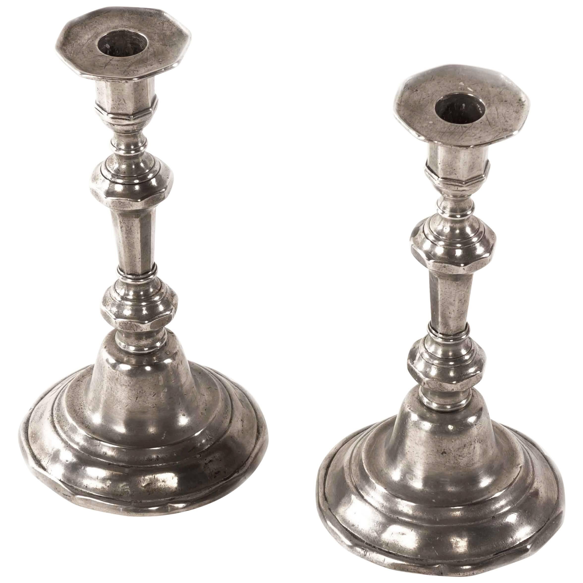 Danish Pair of Tin Candle Holders Midcentury For Sale