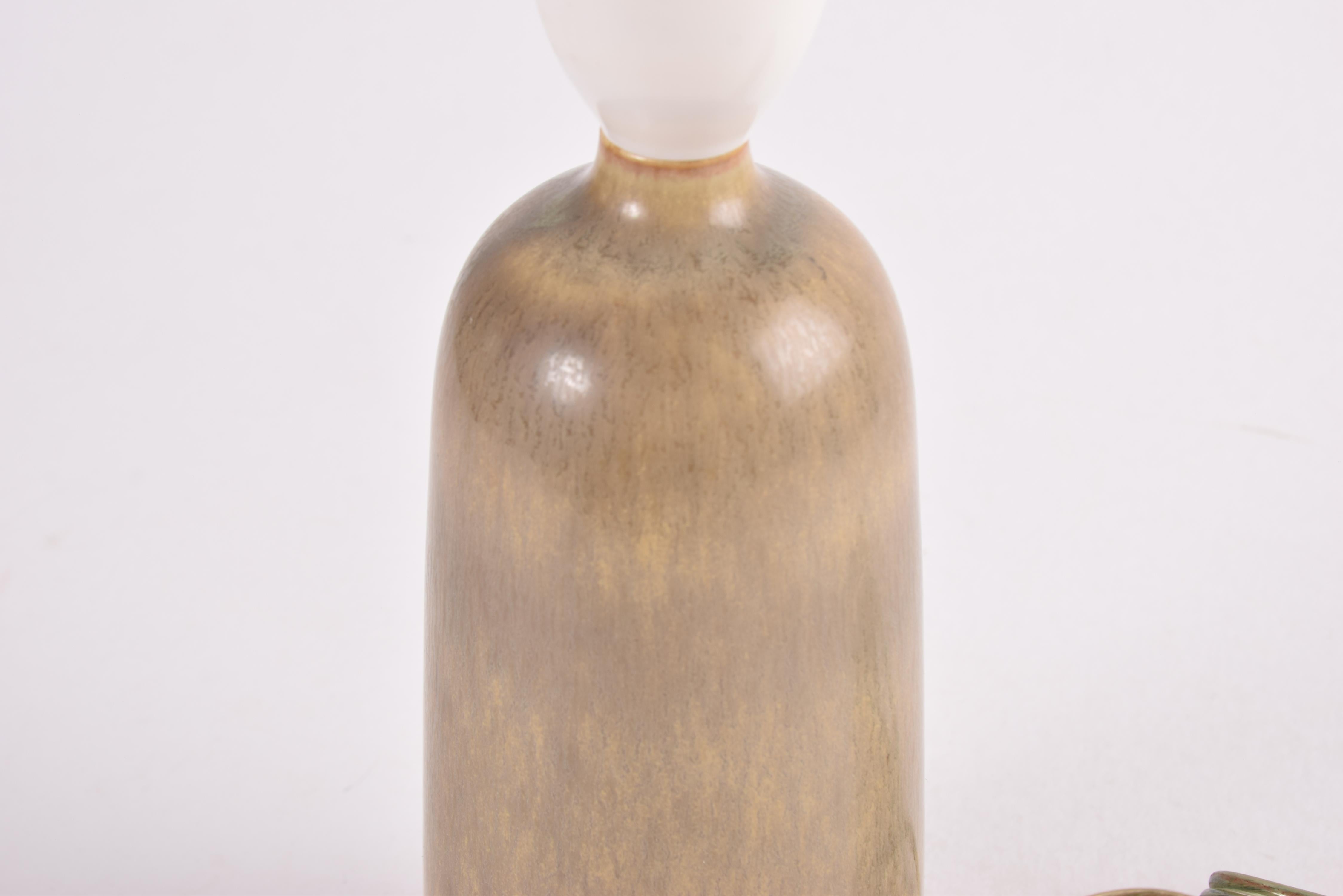 Mid-20th Century Danish Palshus Ceramic Table Lamp Brown Haresfur Glaze & Le Klint Shade, 1960s
