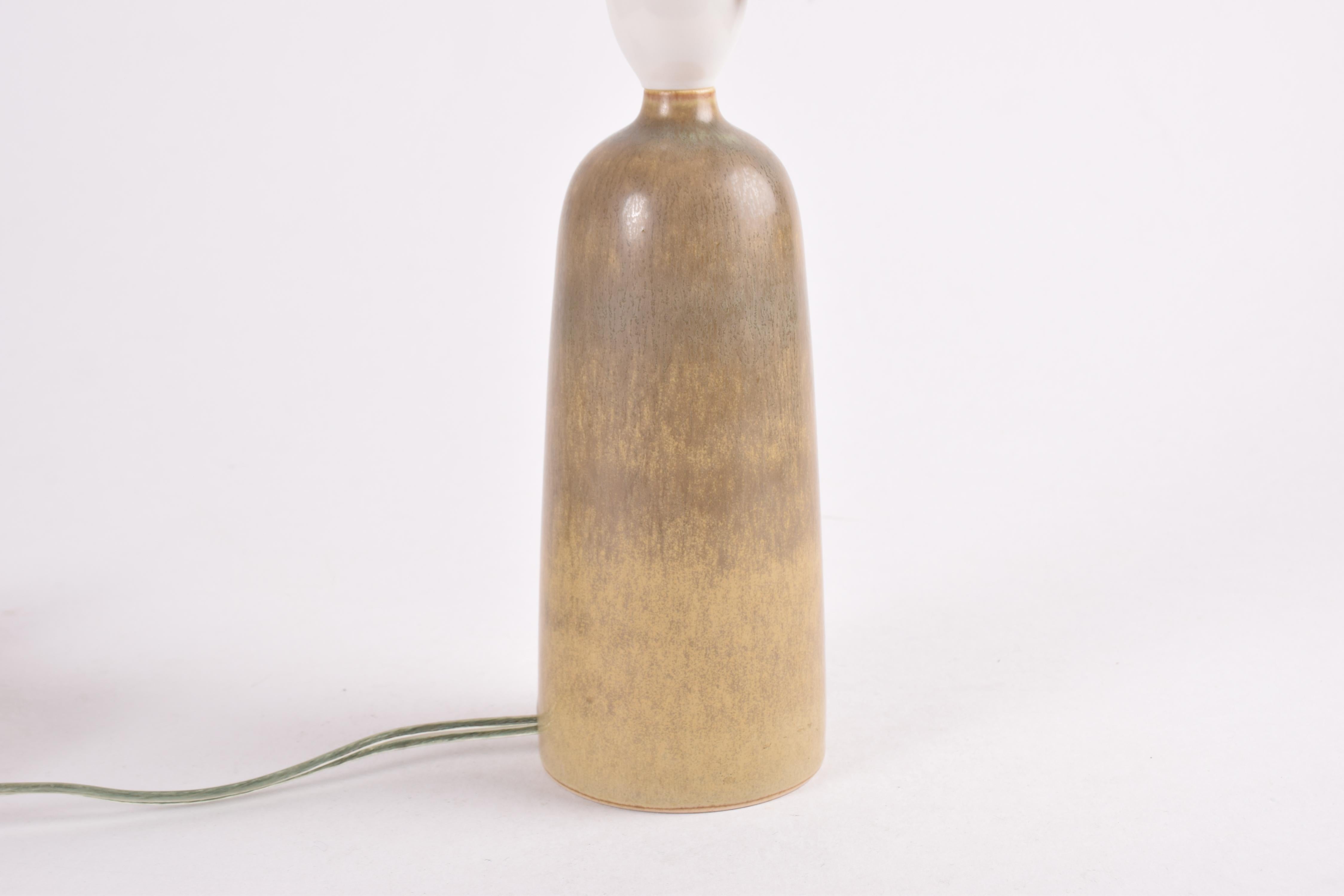 Danish Palshus Ceramic Table Lamp Brown Haresfur Glaze & Le Klint Shade, 1960s 2