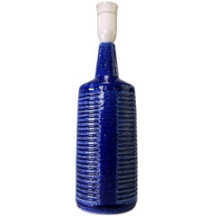 Lámpara danesa de cerámica azul cobalto Palshus, Dinamarca, años 60