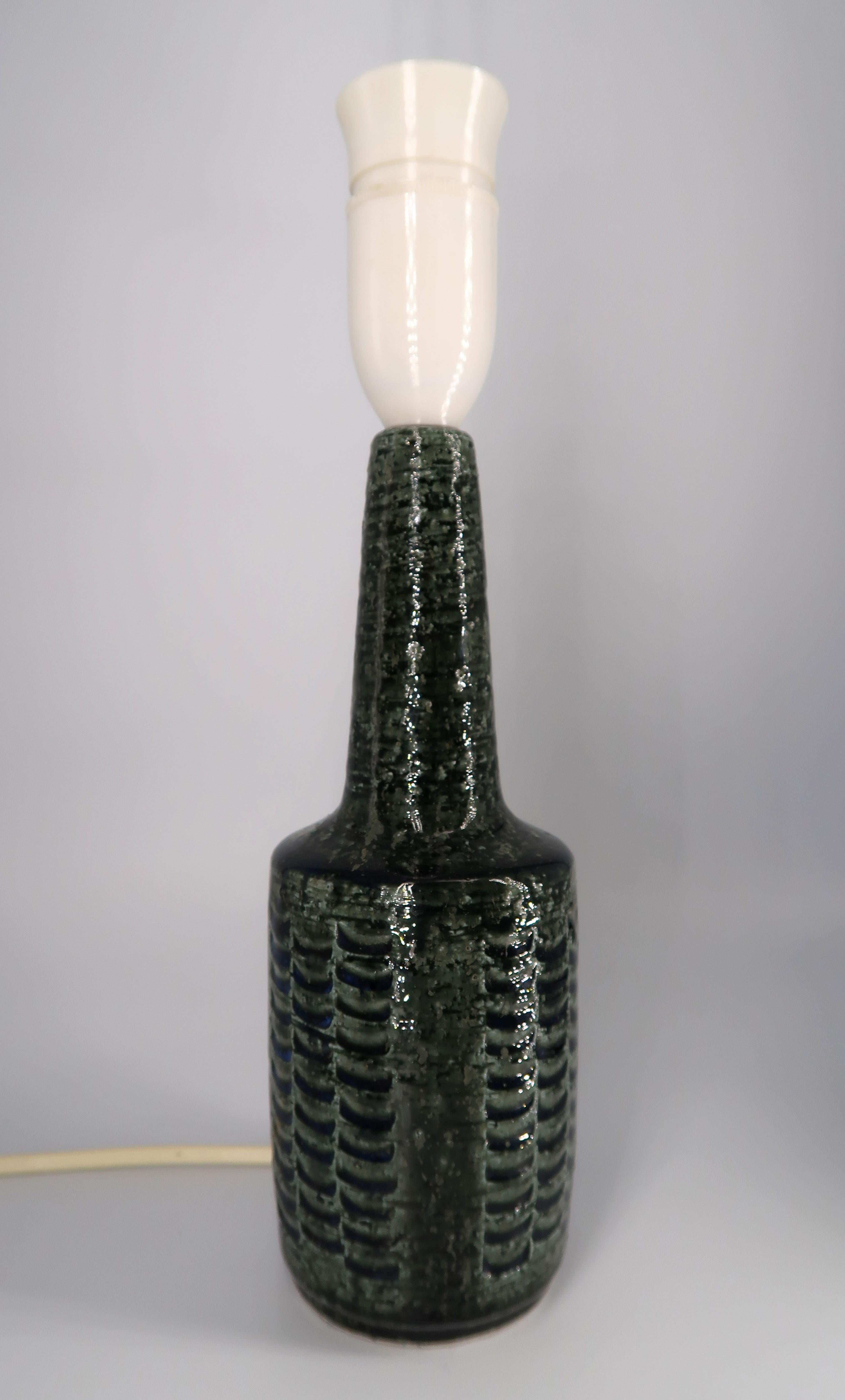 Hand-Painted Palshus Danish Modern Green Stoneware Table Lamp, 1960s For Sale