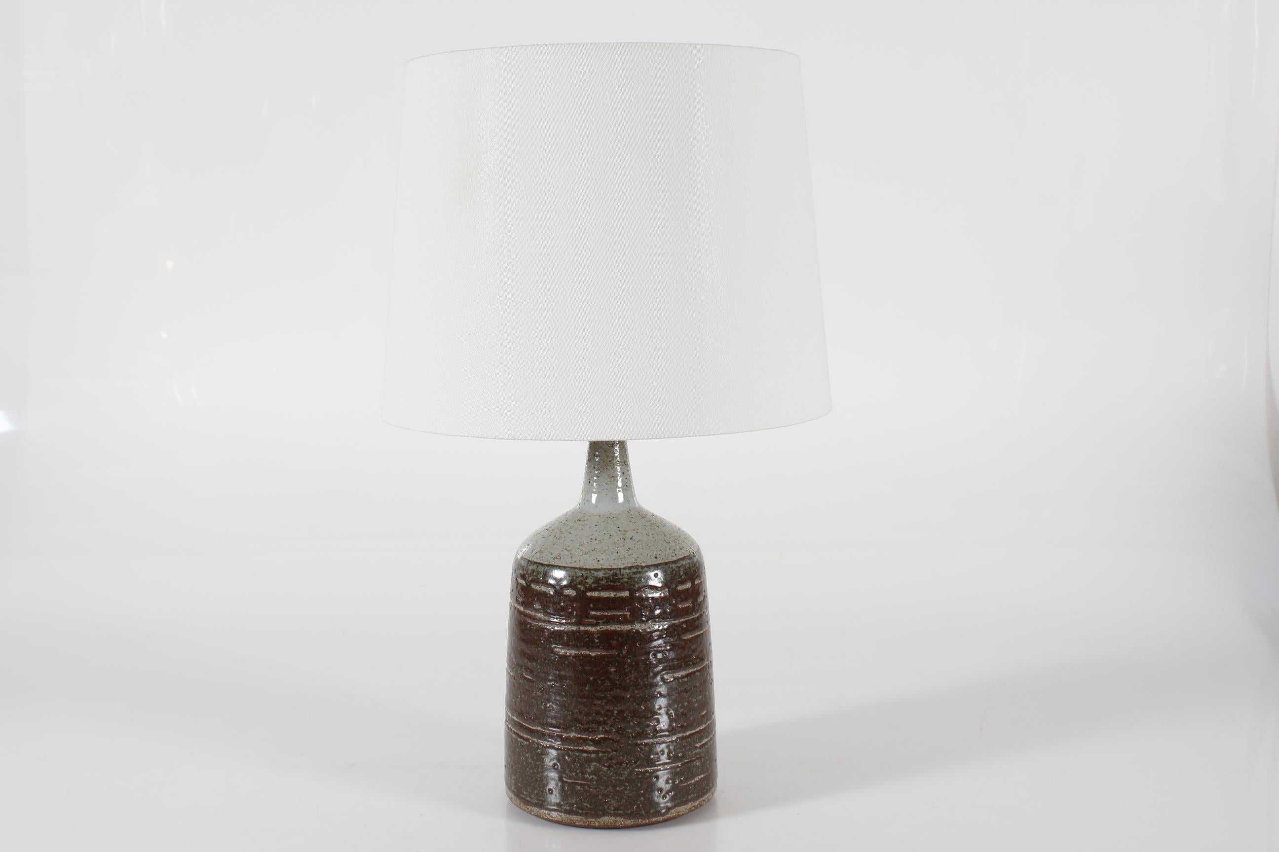 Danish Palshus Large Table Lamp With Brown Glaze and New Shade 1960s Mid Century For Sale 3
