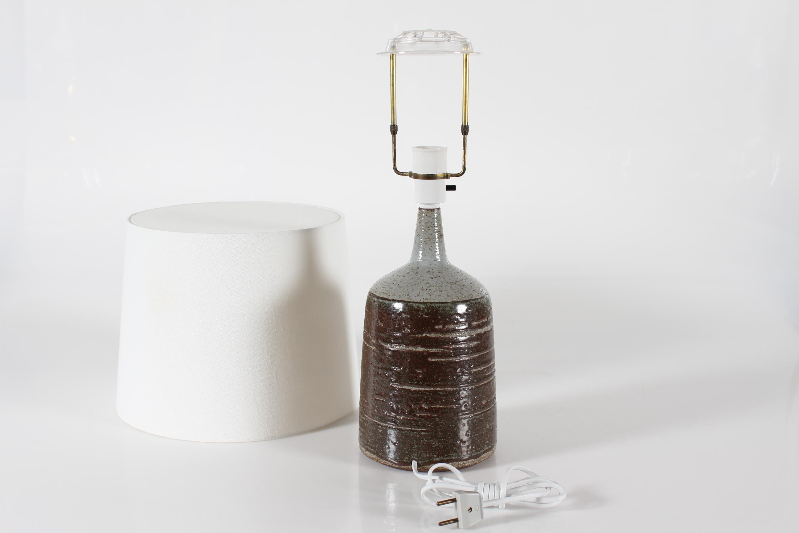 Danish Palshus Large Table Lamp With Brown Glaze and New Shade 1960s Mid Century For Sale 5