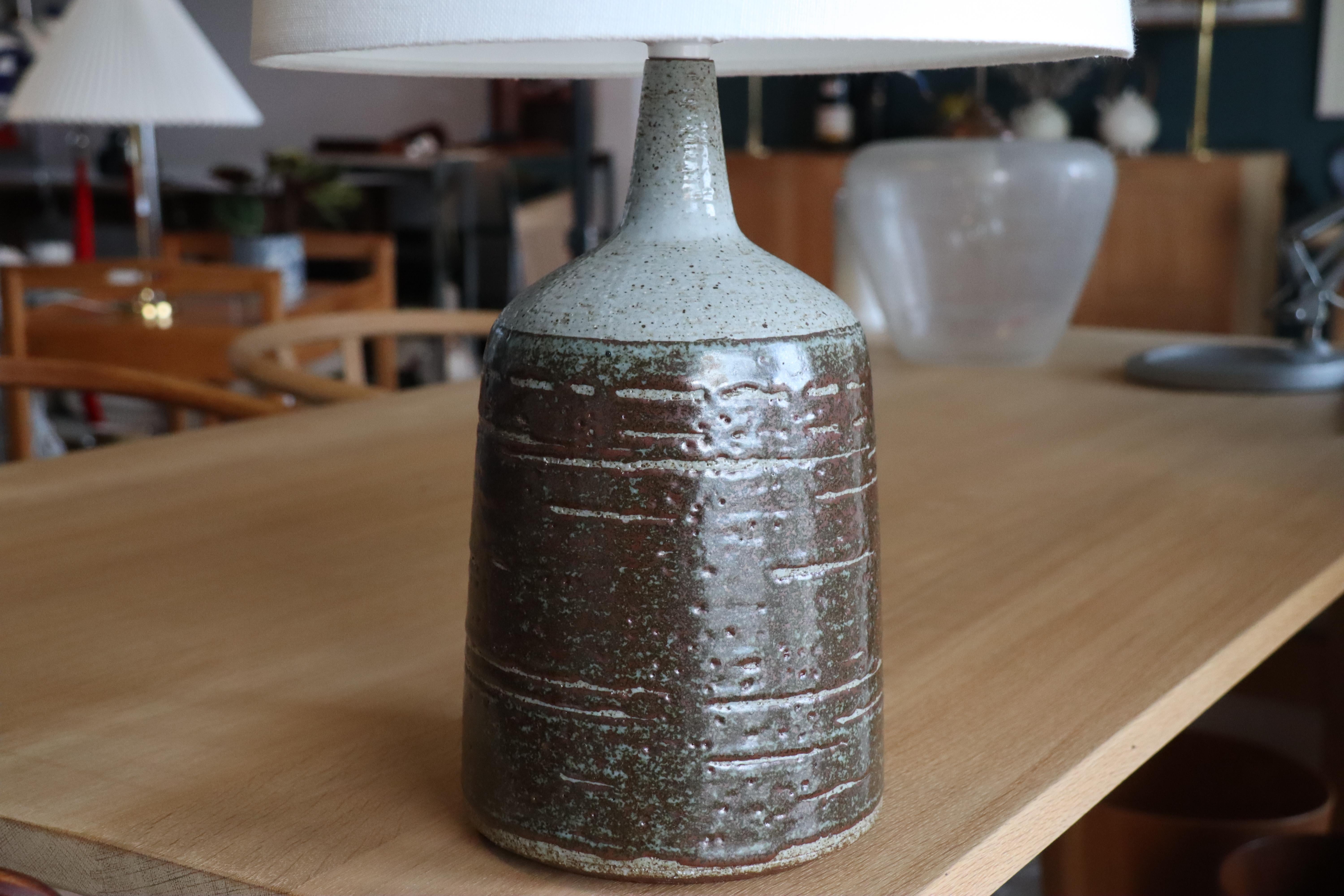 Scandinavian Modern Danish Palshus Large Table Lamp With Brown Glaze and New Shade 1960s Mid Century For Sale