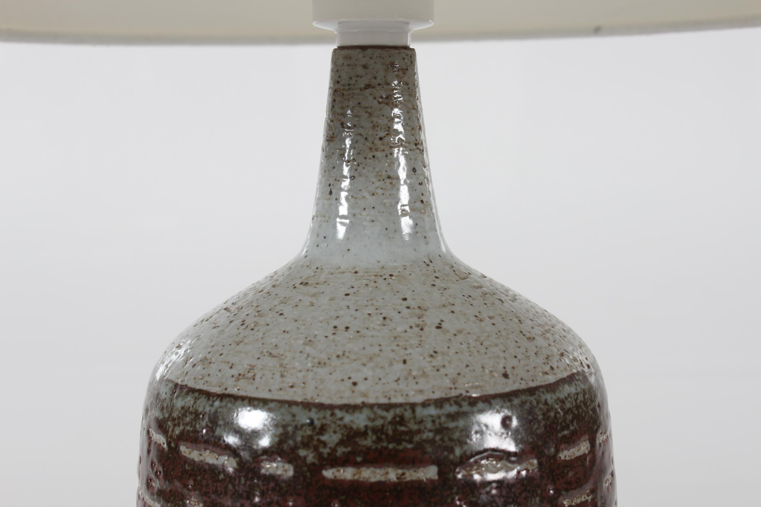Glazed Danish Palshus Large Table Lamp With Brown Glaze and New Shade 1960s Mid Century For Sale
