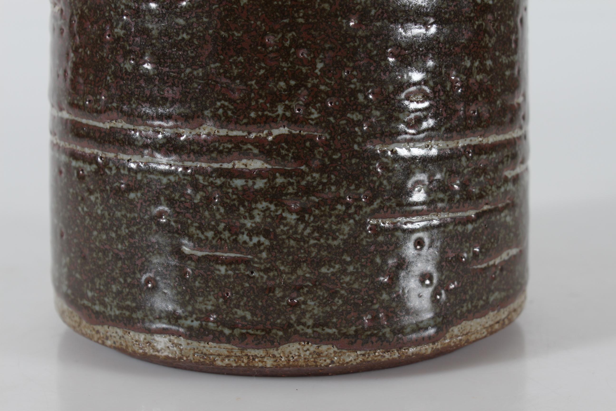 Danish Palshus Large Table Lamp With Brown Glaze and New Shade 1960s Mid Century In Good Condition For Sale In Silkeborg, Silkeborg