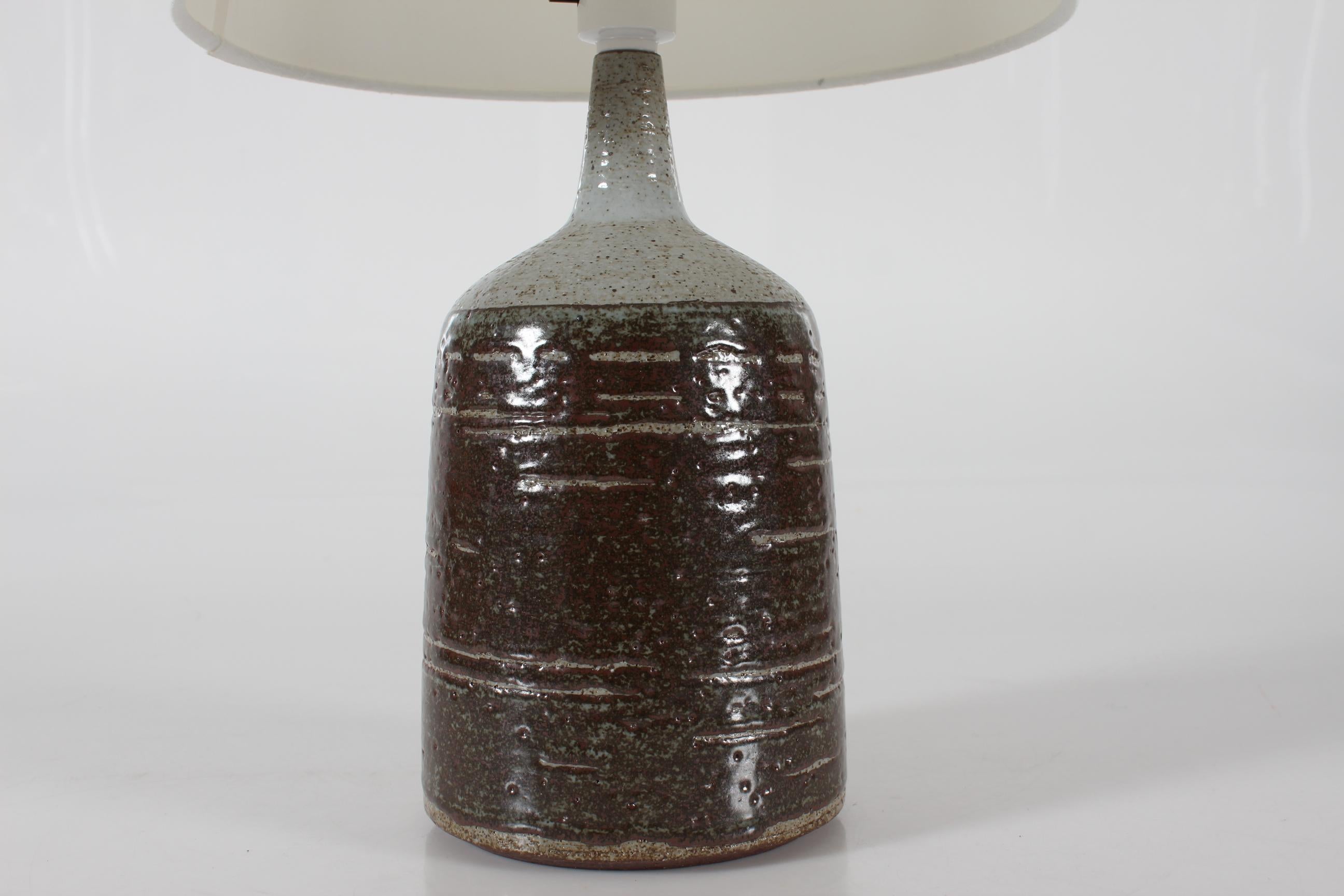Mid-20th Century Danish Palshus Large Table Lamp With Brown Glaze and New Shade 1960s Mid Century For Sale