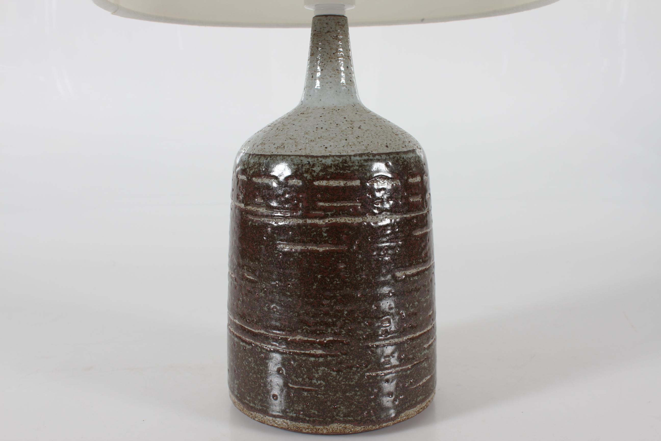 Stoneware Danish Palshus Large Table Lamp With Brown Glaze and New Shade 1960s Mid Century For Sale