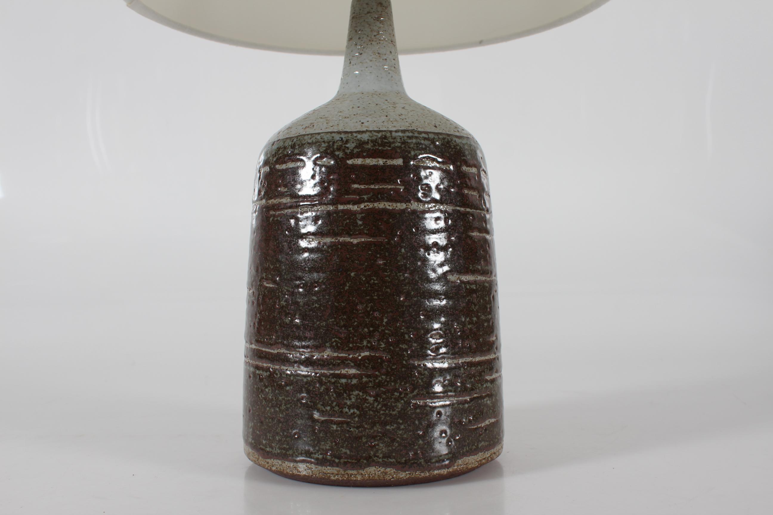 Danish Palshus Large Table Lamp With Brown Glaze and New Shade 1960s Mid Century For Sale 1