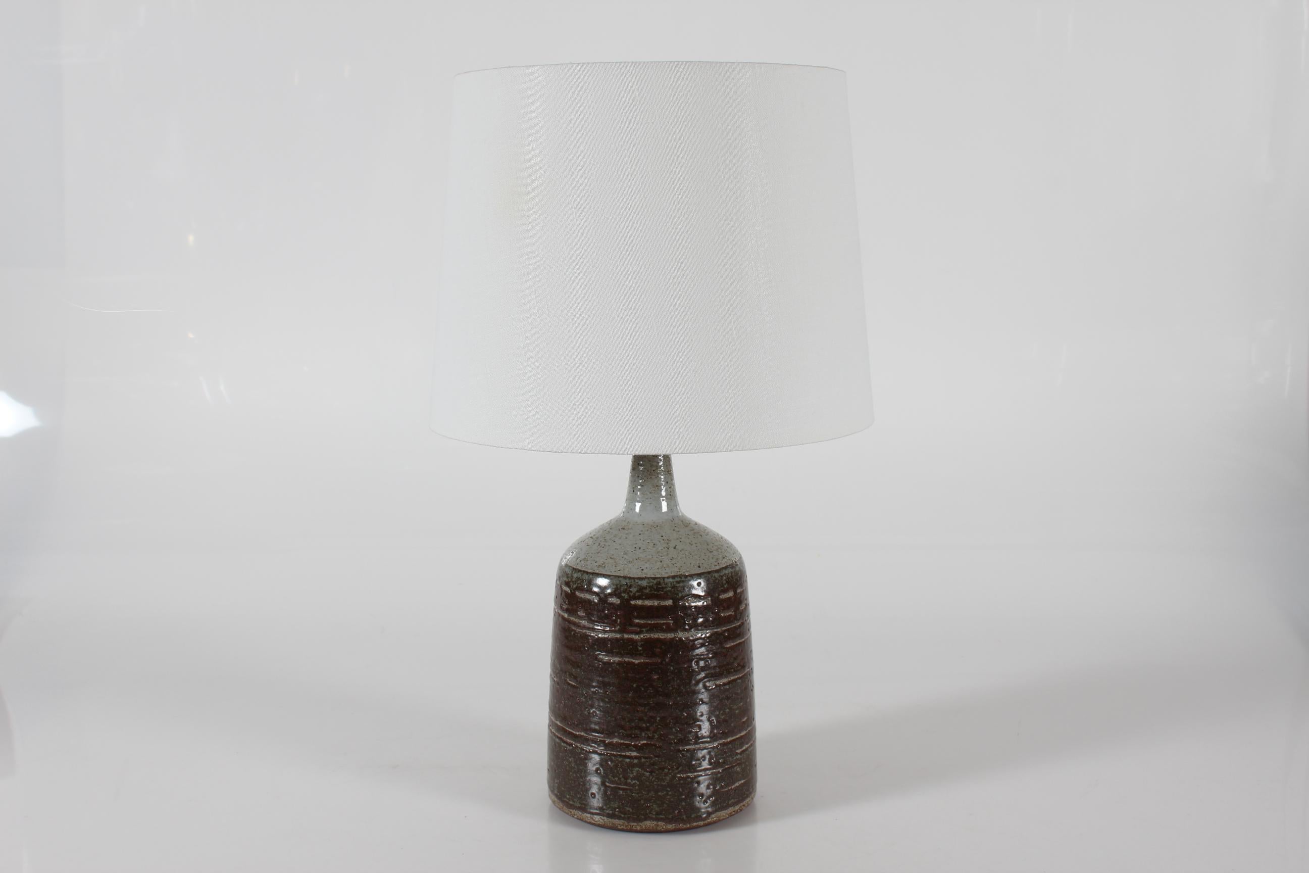 Danish Palshus Large Table Lamp With Brown Glaze and New Shade 1960s Mid Century For Sale 2