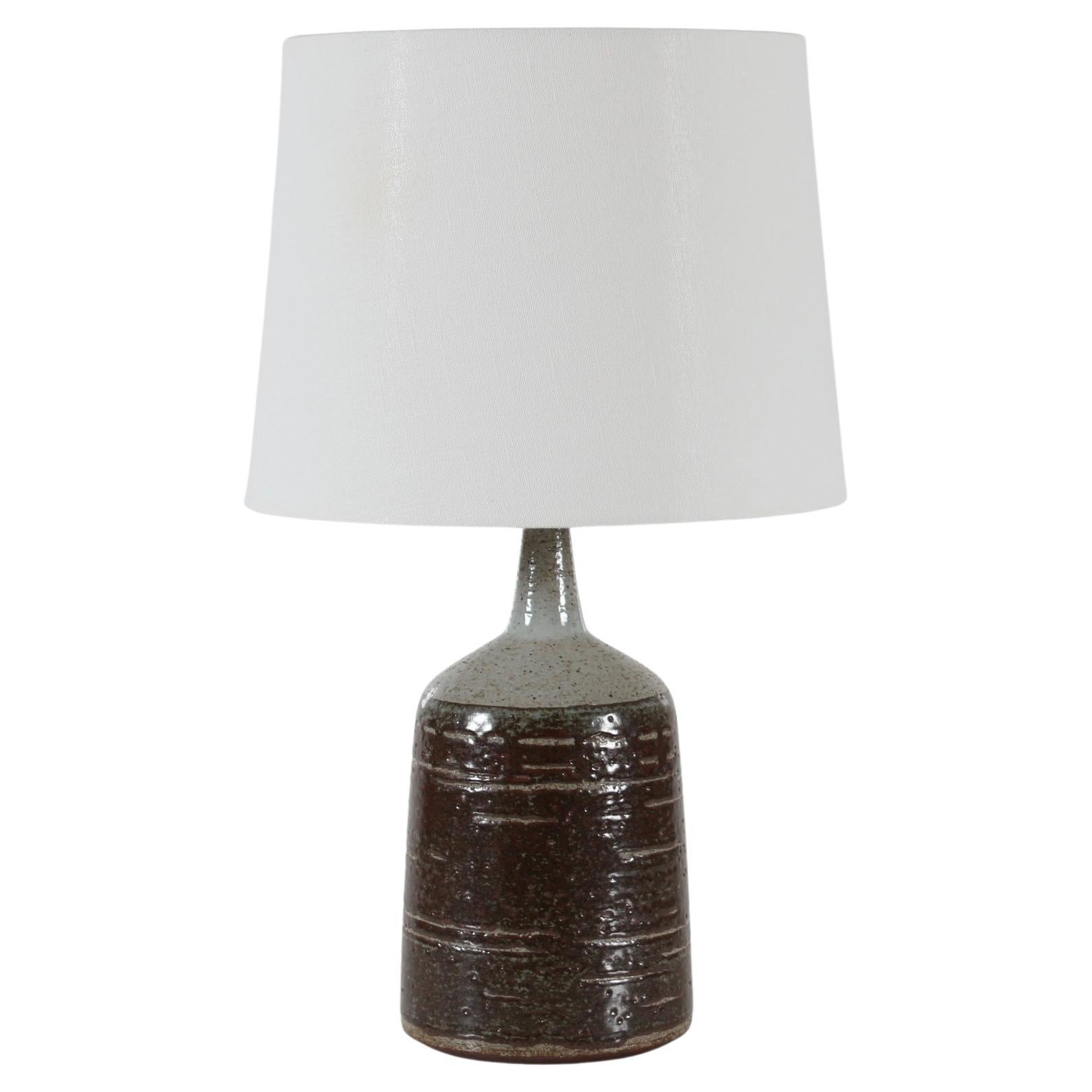 Danish Palshus Large Table Lamp With Brown Glaze and New Shade 1960s Mid Century