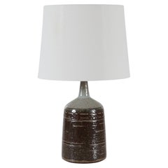 Danish Palshus Large Table Lamp With Brown Glaze and New Shade 1960s Mid Century
