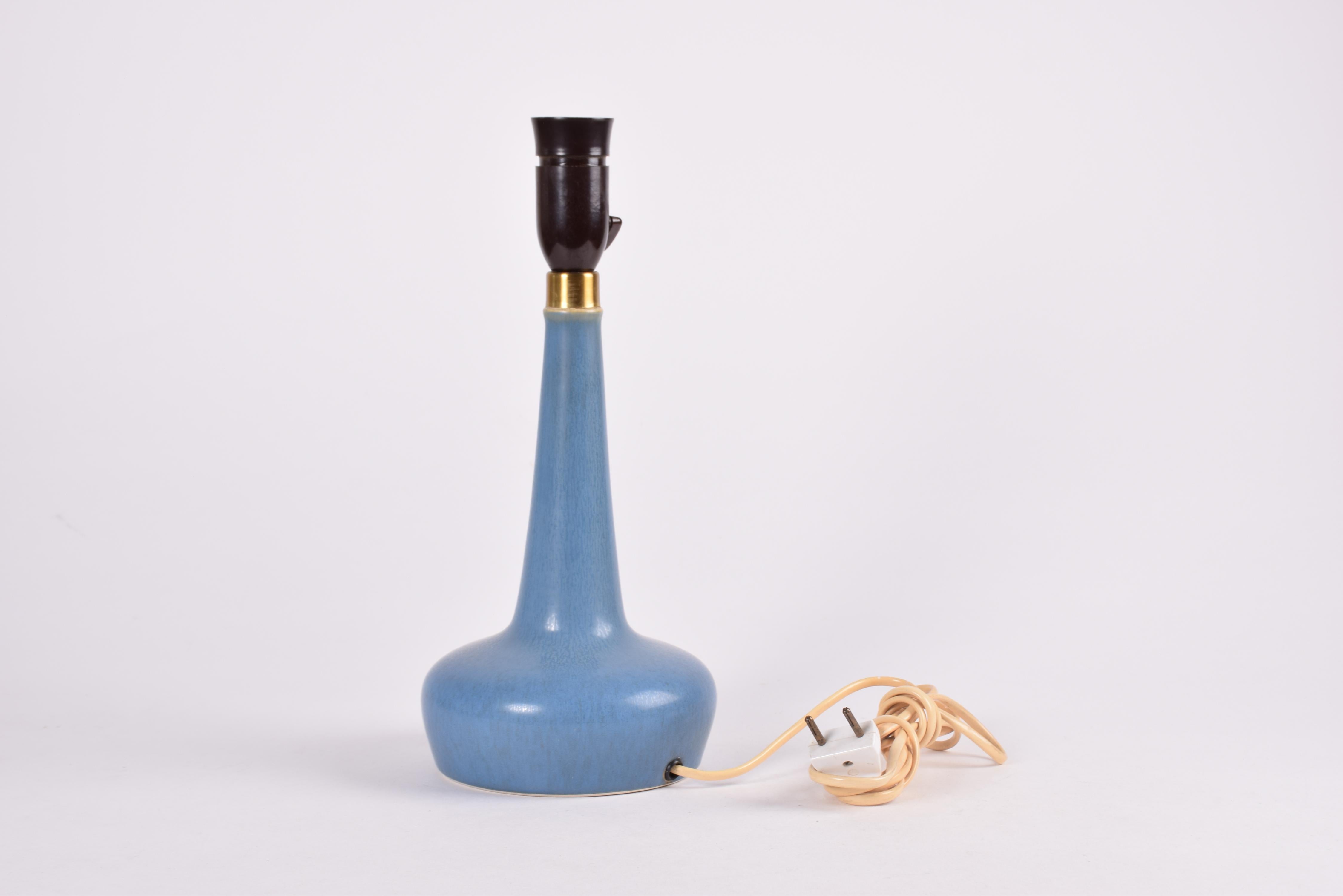 Mid-20th Century Danish Palshus Le Klint Table Lamp Blue Haresfur Glaze with Lampshade, 1960s
