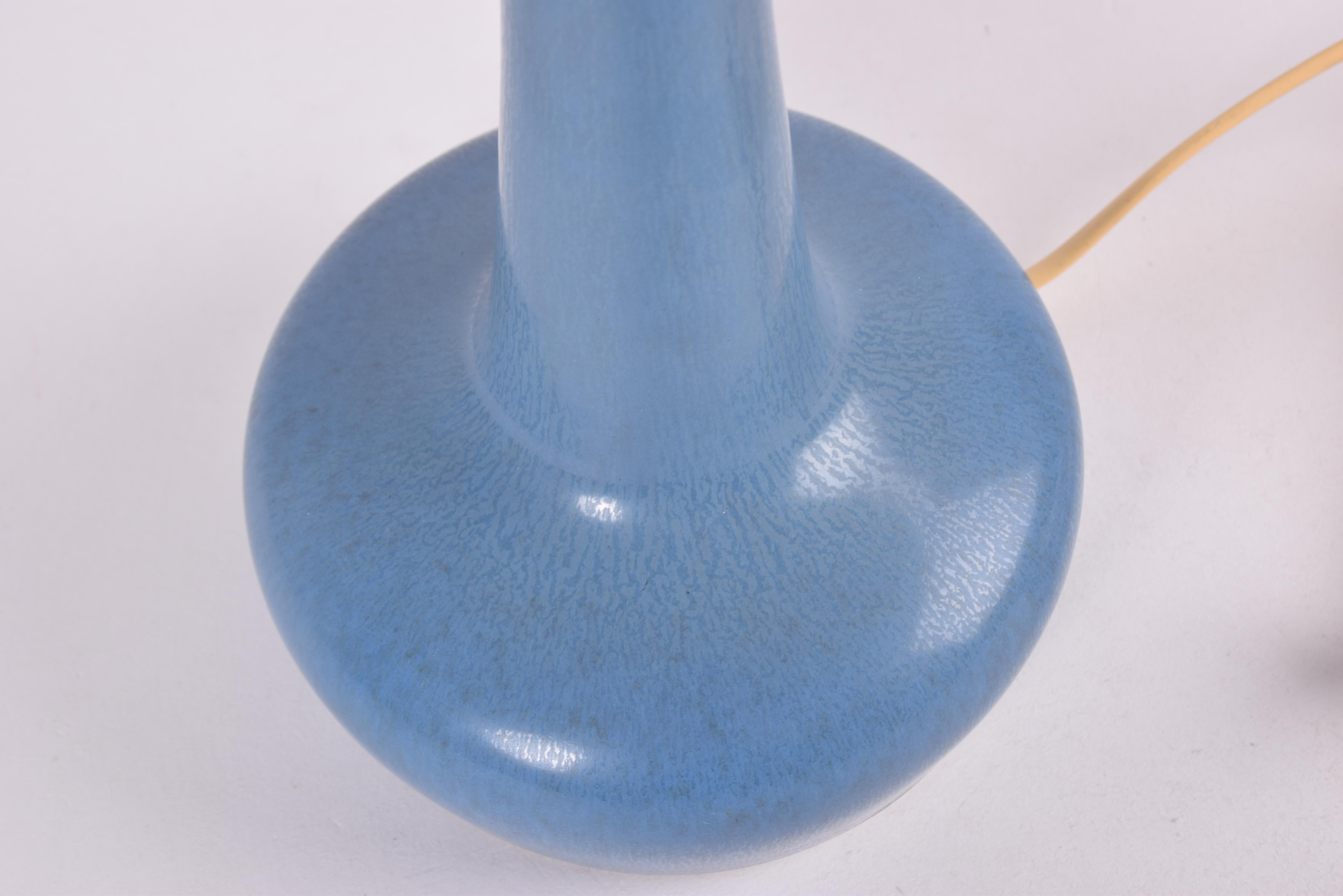 Ceramic Danish Palshus Le Klint Table Lamp Blue Haresfur Glaze with Lampshade, 1960s