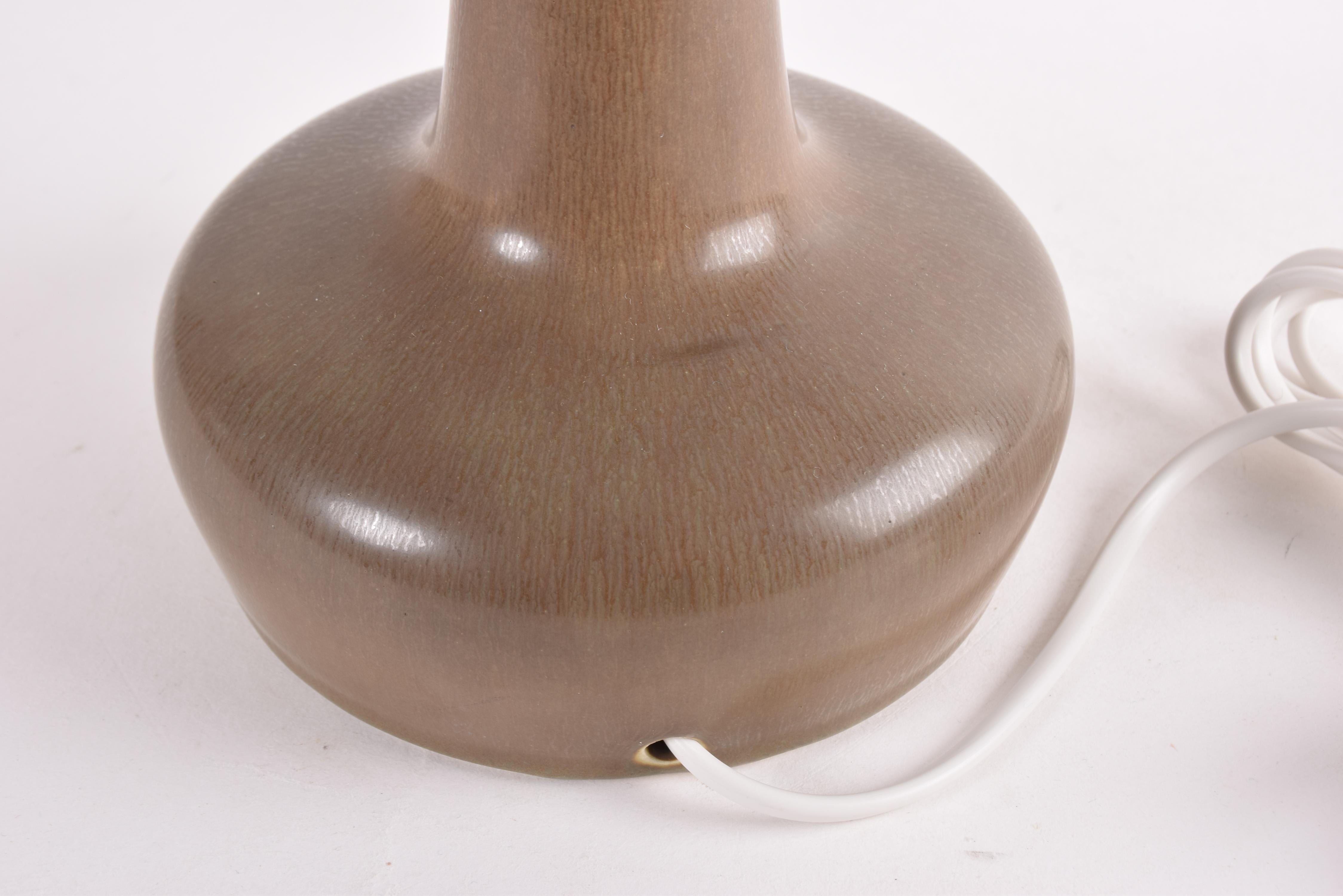 Ceramic Danish Palshus Le Klint Table Lamp Brown Haresfur Glaze with Lampshade, 1960s For Sale