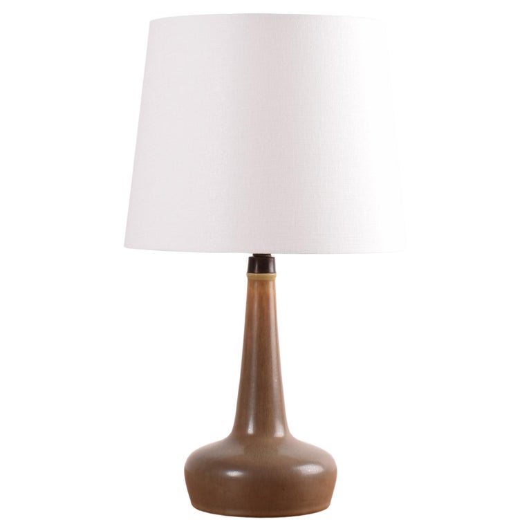 Danish Palshus Le Klint Table Lamp Brown Haresfur Glaze with Lampshade,  1960s For Sale at 1stDibs