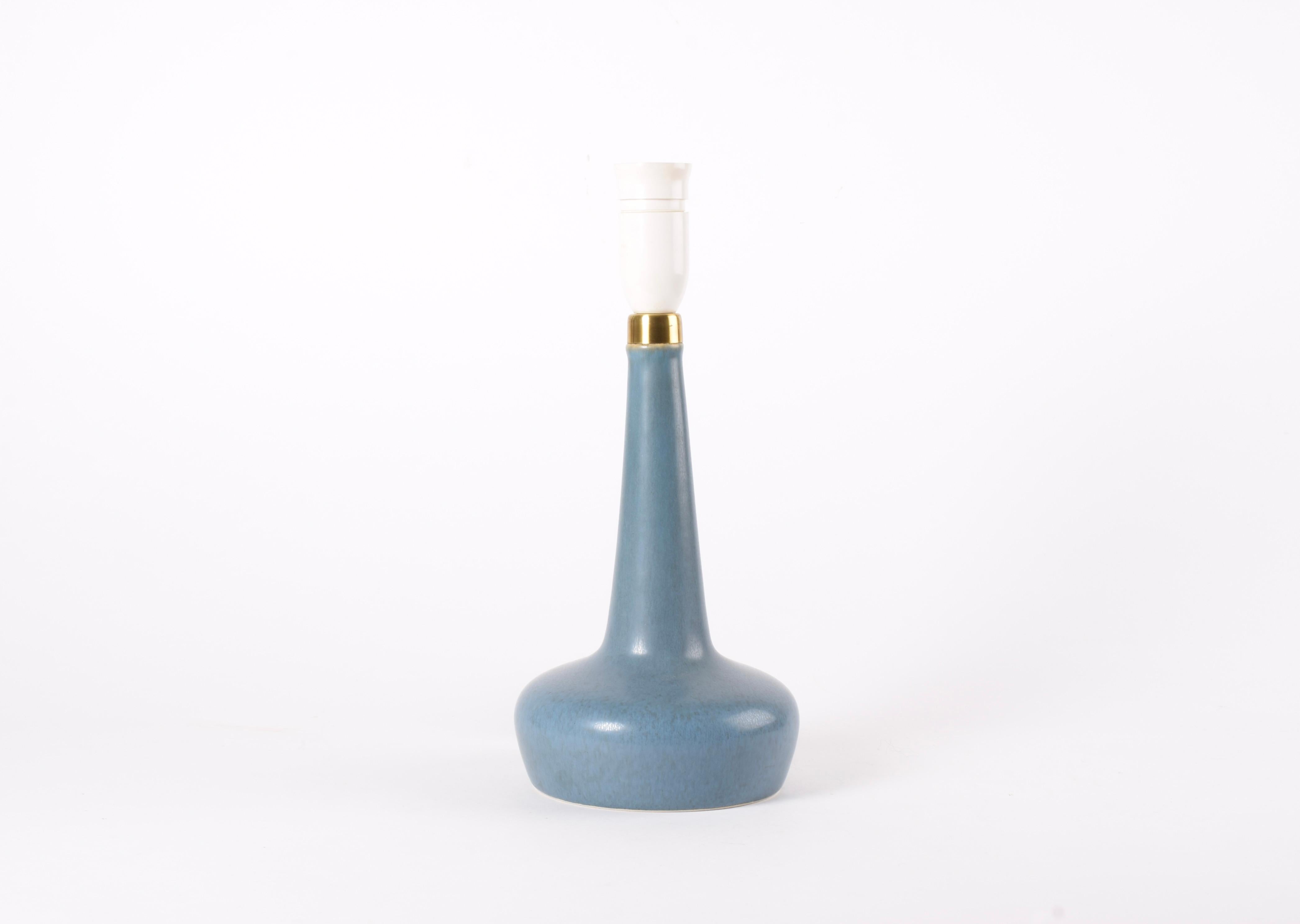 Scandinavian Modern Danish Palshus Le Klint Table Lamp Dusted Blue Haresfur Glaze Brass Detail, 1960 For Sale