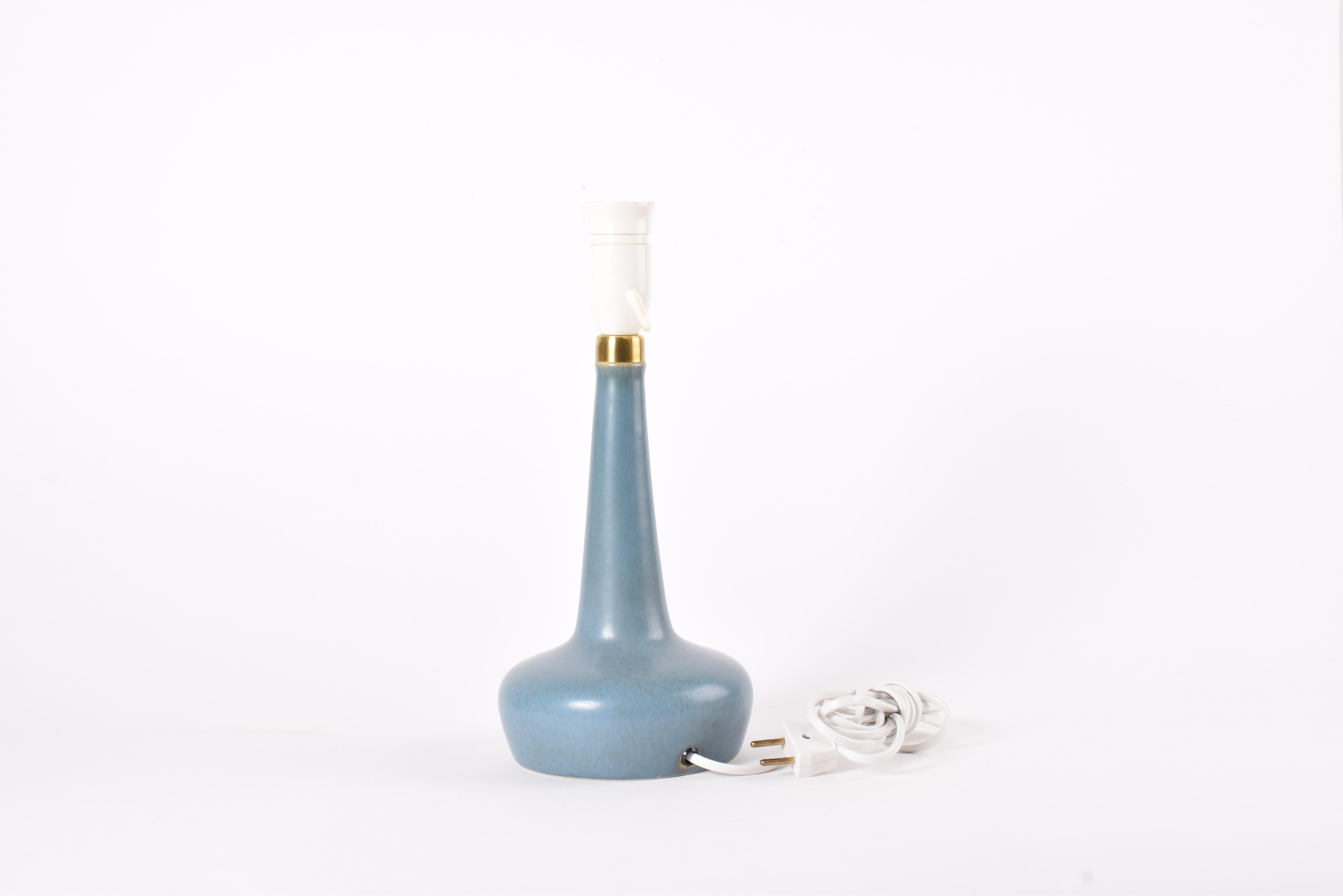 Glazed Danish Palshus Le Klint Table Lamp Dusted Blue Haresfur Glaze Brass Detail, 1960 For Sale