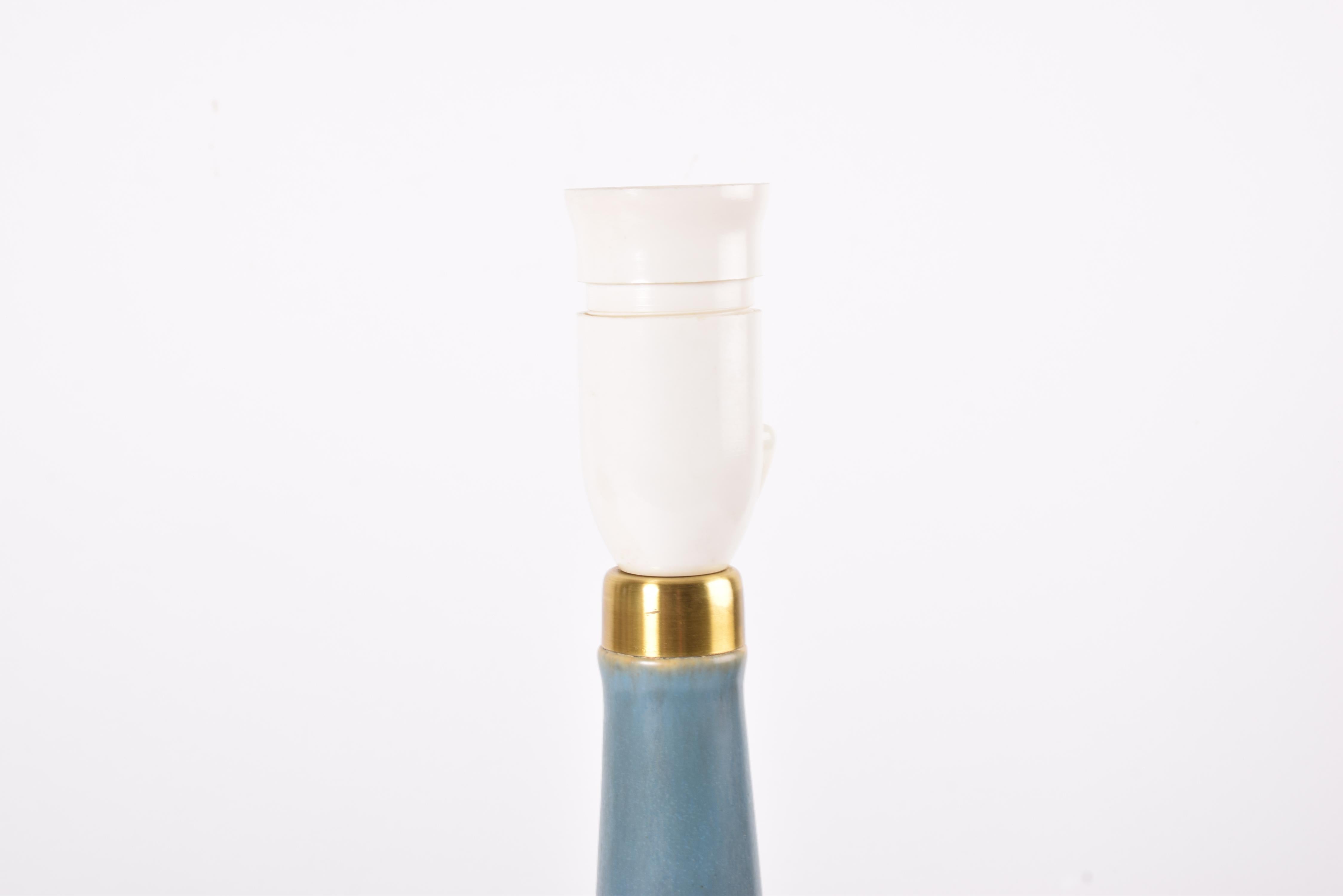 Ceramic Danish Palshus Le Klint Table Lamp Dusted Blue Haresfur Glaze Brass Detail, 1960 For Sale