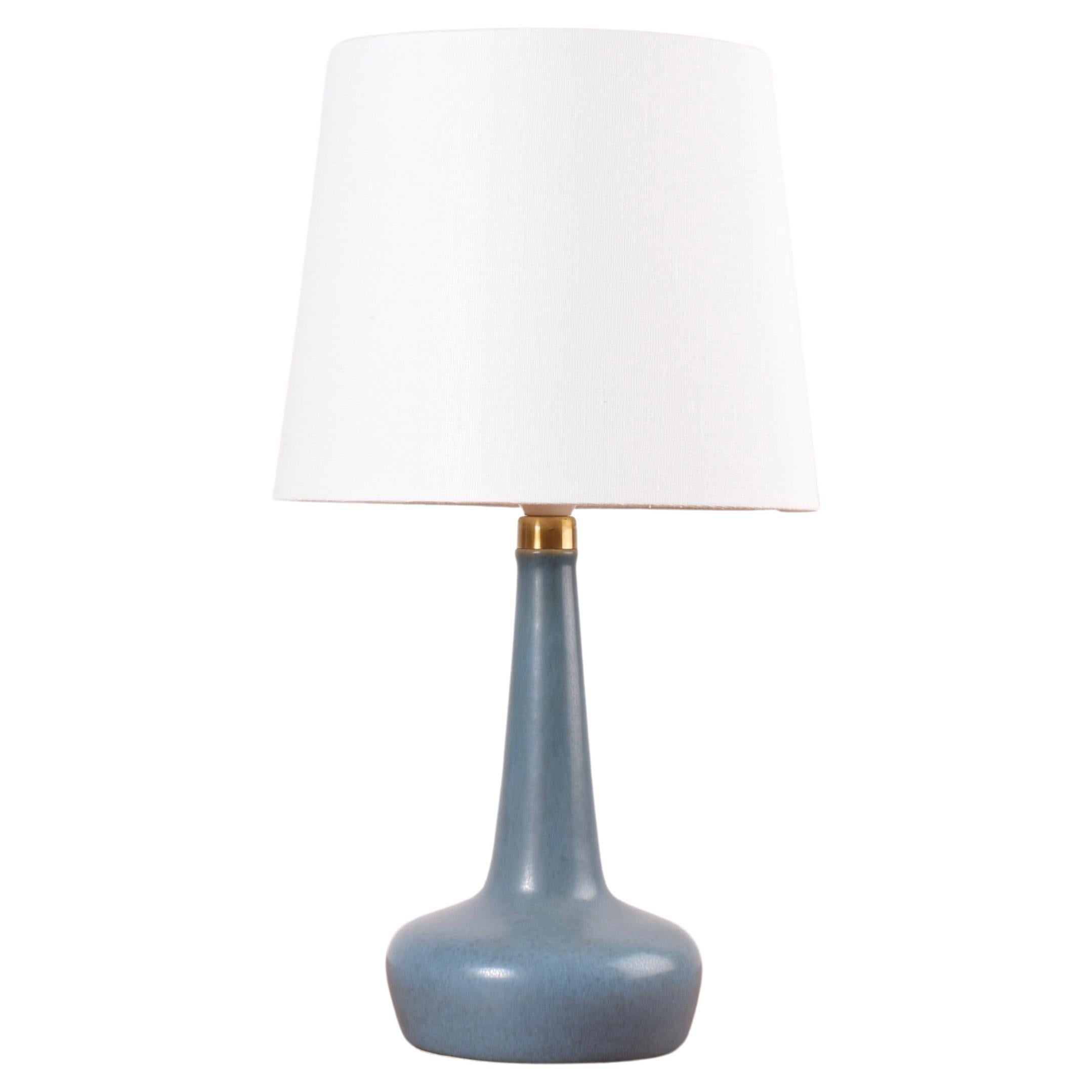 Danish Palshus Le Klint Table Lamp Dusted Blue Haresfur Glaze Brass Detail, 1960 For Sale