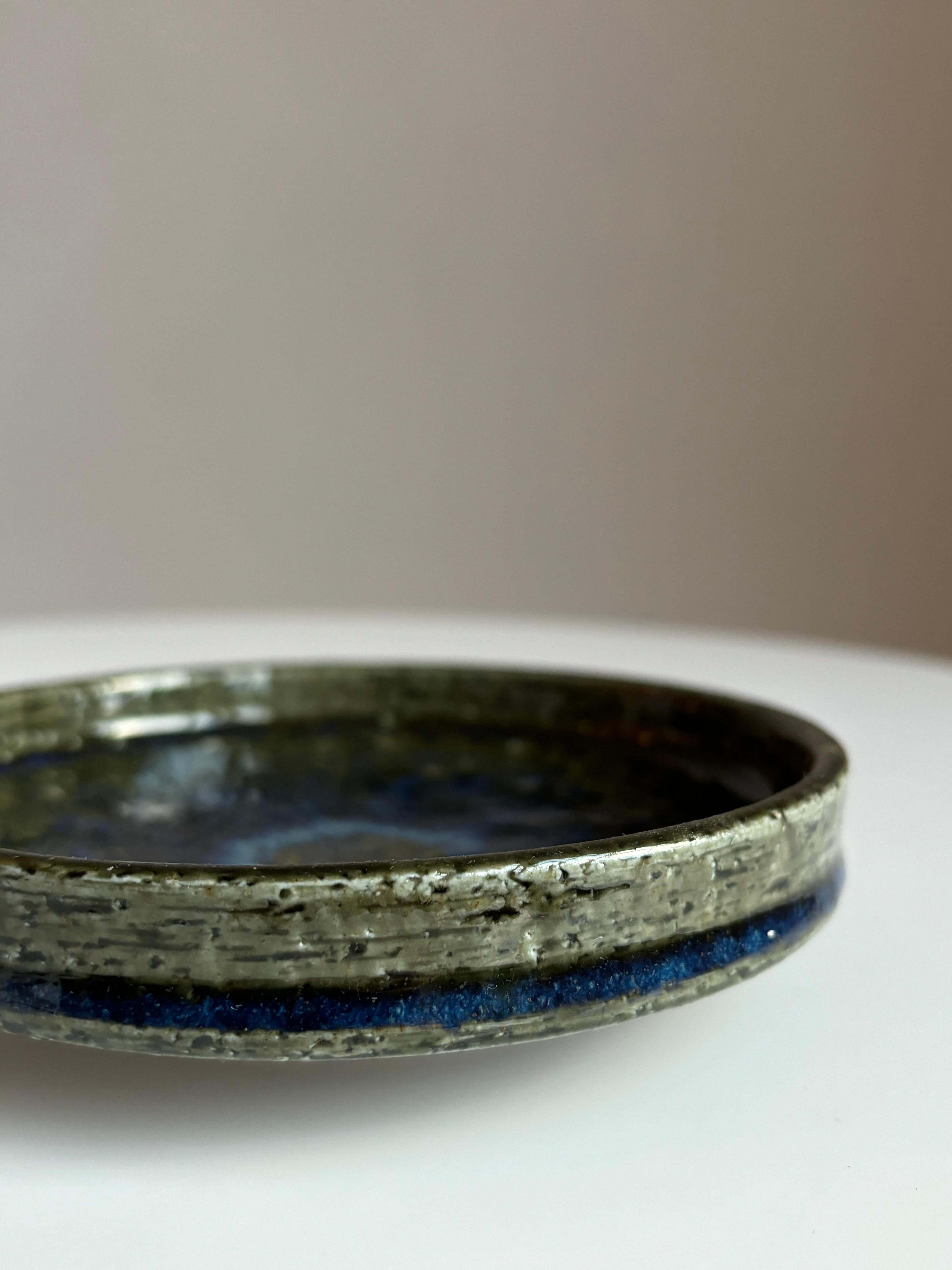 Ceramica Piatto Palshus danese in Oliver e blu, anni '60 in vendita