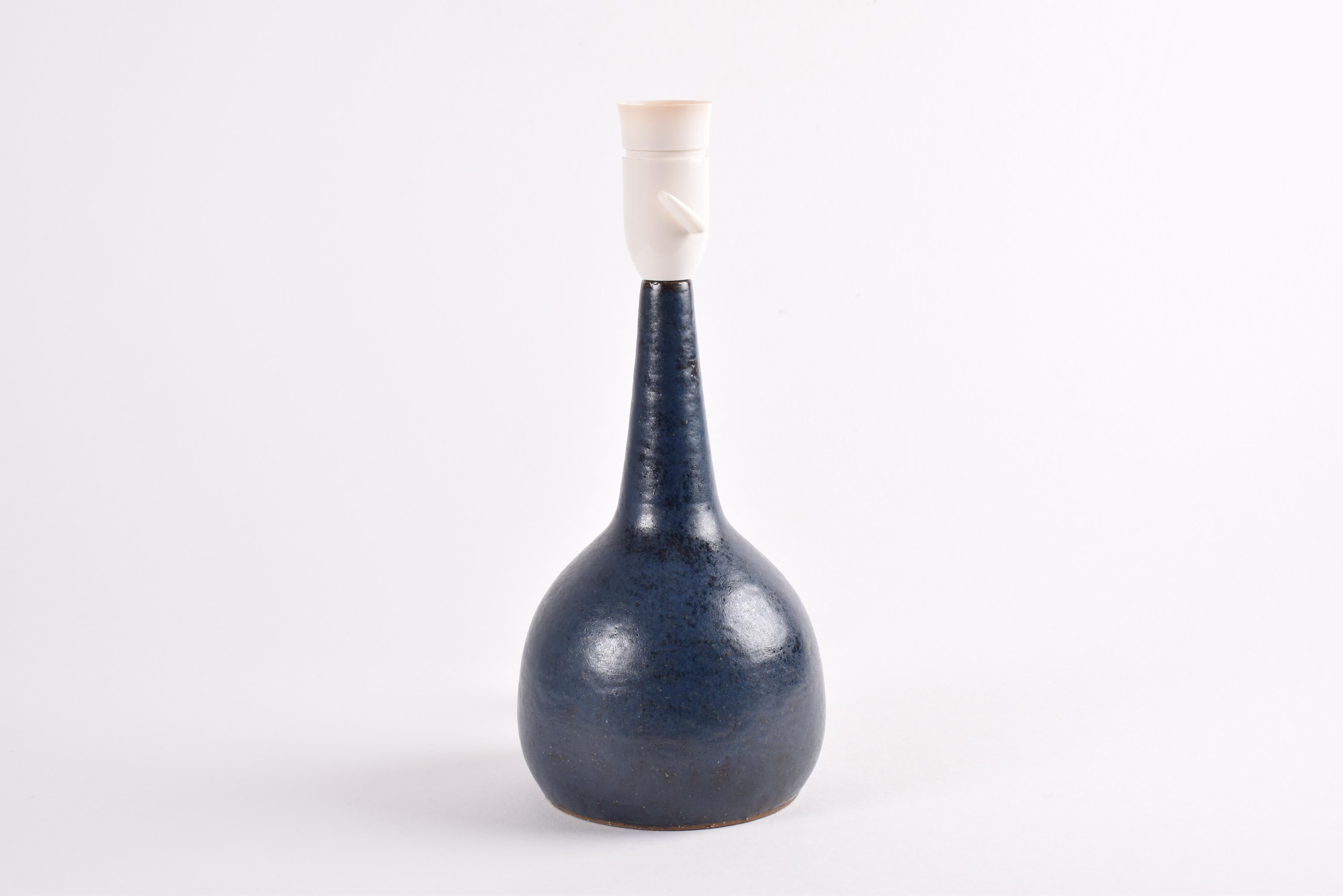 Scandinavian Modern Danish Palshus Sculptural Table Lamp Dark Blue Glaze, Midcentury Ceramic, 1960s For Sale