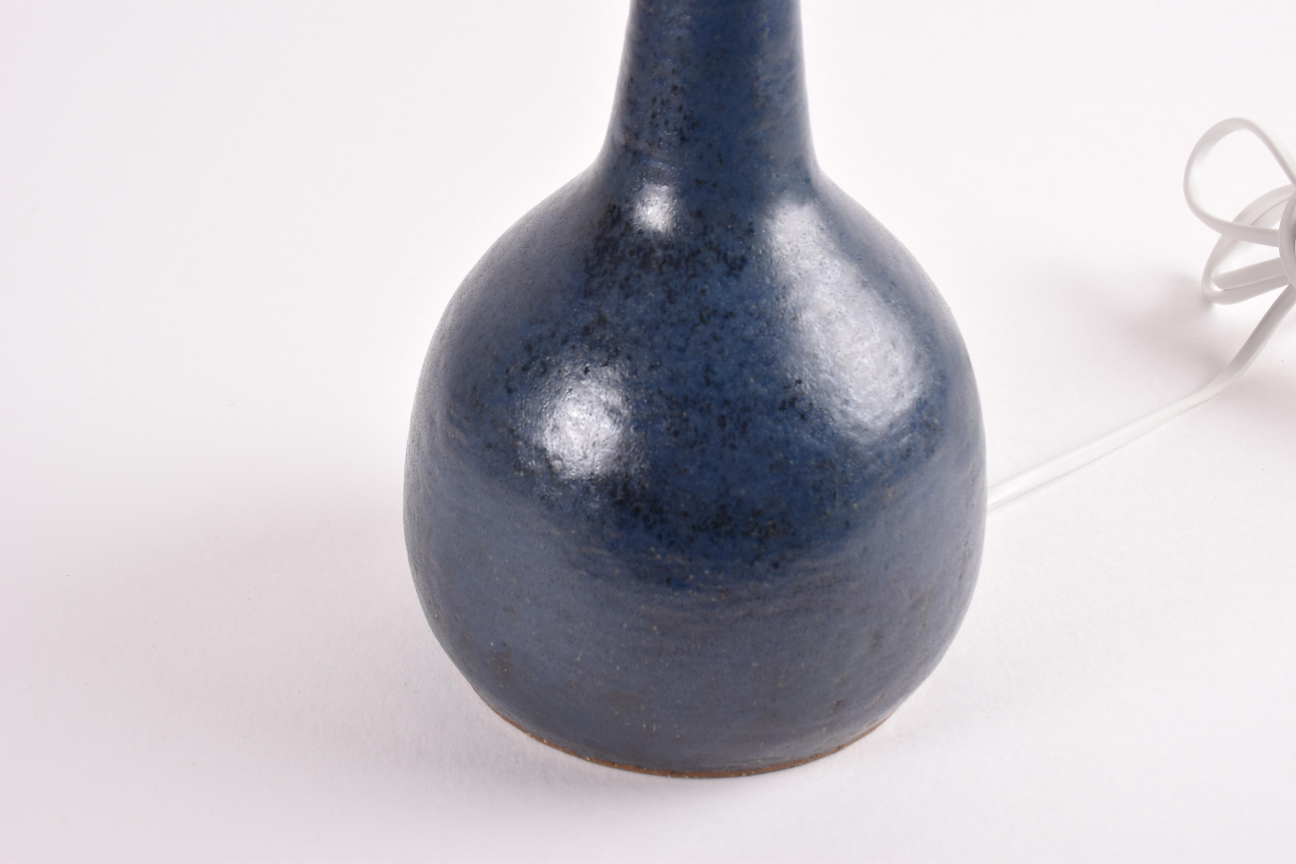 Mid-20th Century Danish Palshus Sculptural Table Lamp Dark Blue Glaze, Midcentury Ceramic, 1960s For Sale