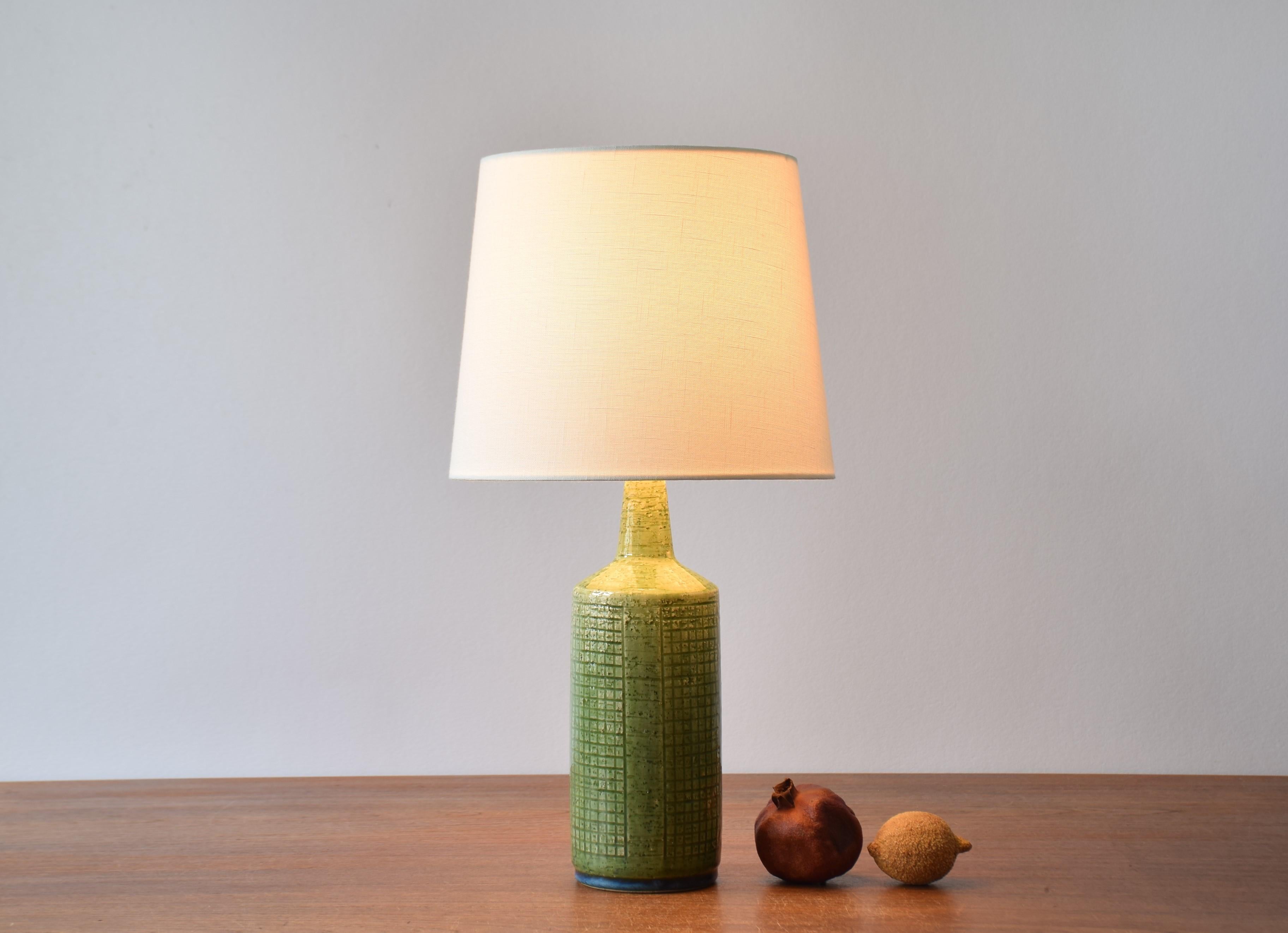 Scandinavian Modern Danish Palshus Table Lamp Grass Green Glaze with Shade, Modern Ceramic, 1960s For Sale