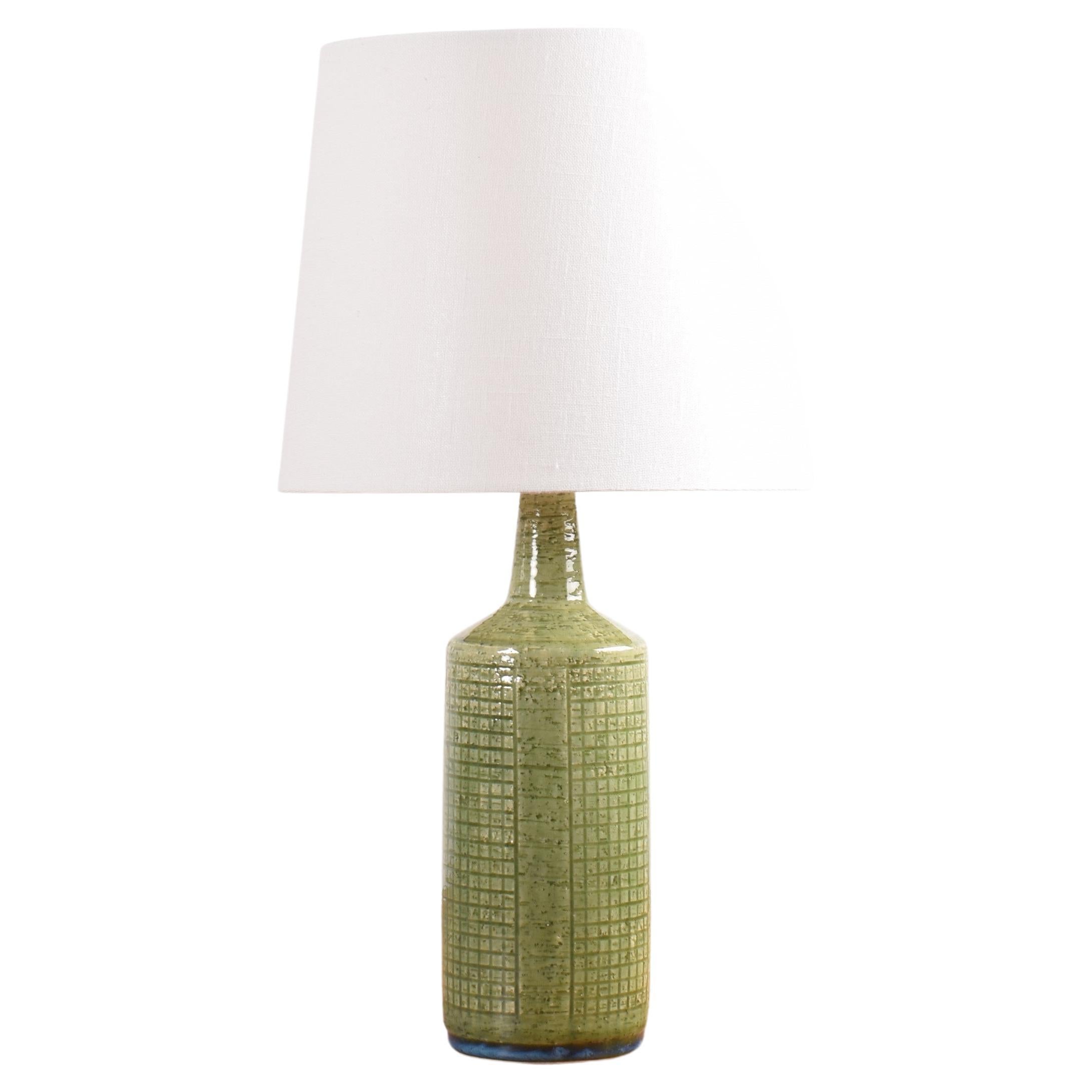 Danish Palshus Table Lamp Grass Green Glaze with Shade, Modern Ceramic, 1960s For Sale