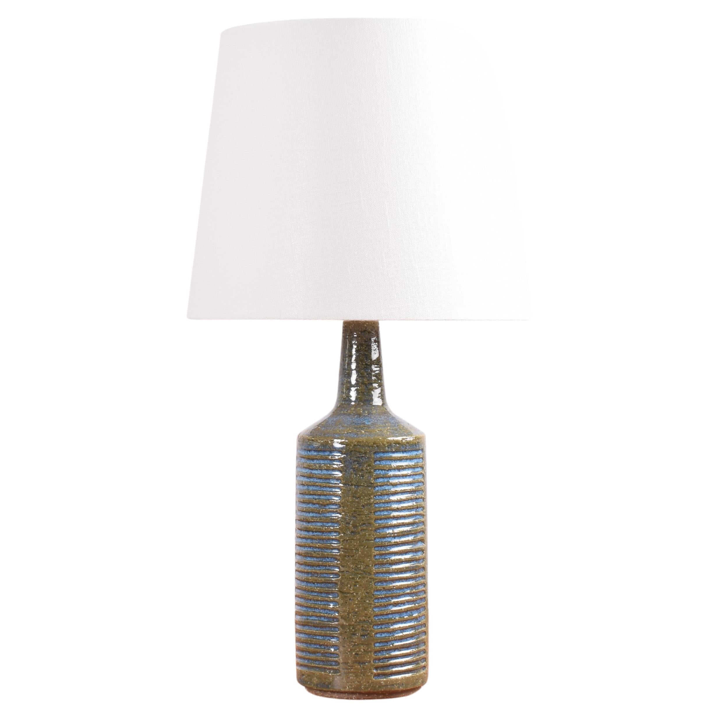 Danish Palshus Table Lamp Green & Blue Stripes with Shade, Modern Ceramic 1960s  For Sale