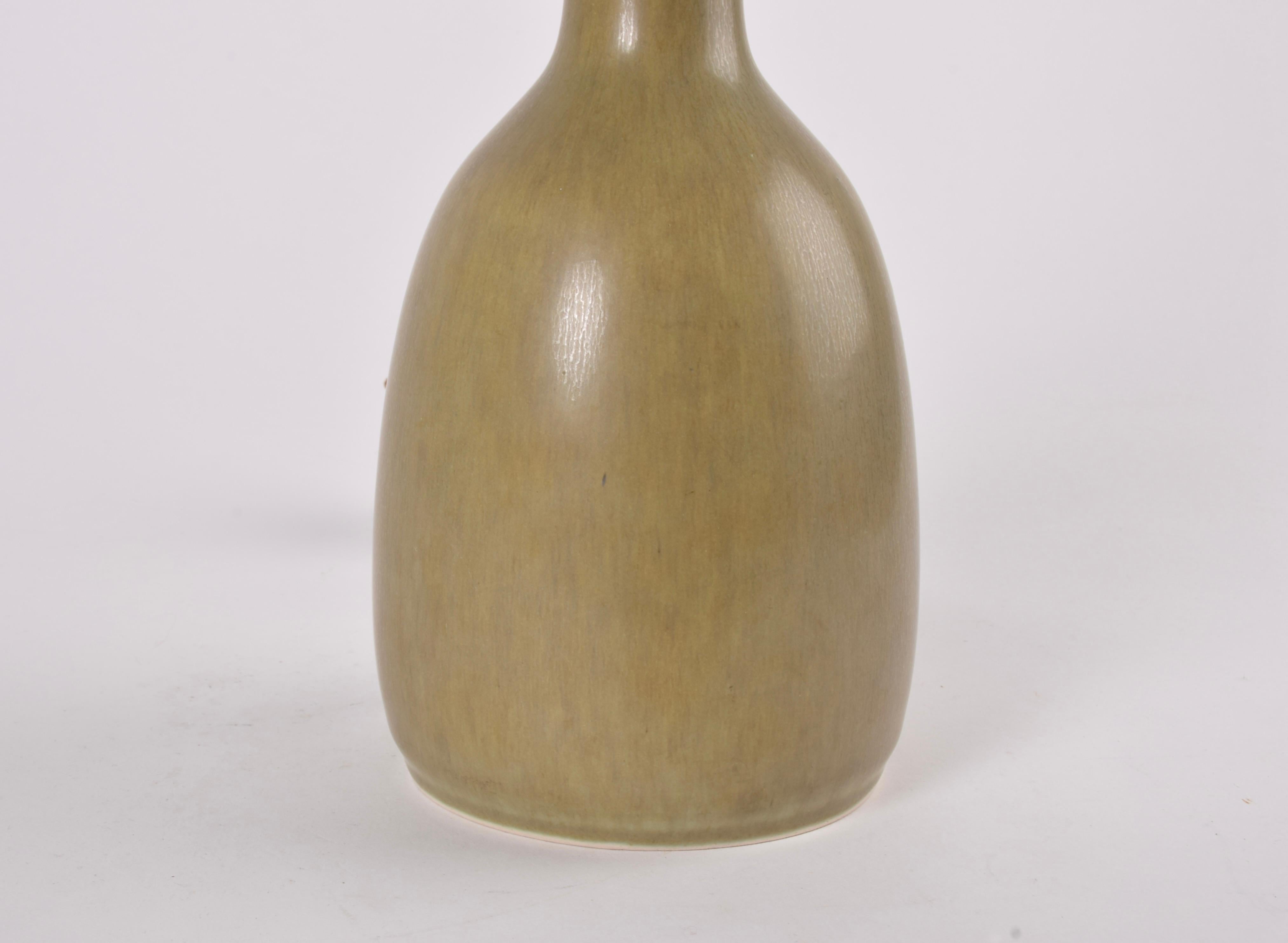 Mid-20th Century Danish Palshus Table Lamp Olive Green Haresfur Glaze, Midcentury Modern 1950s For Sale