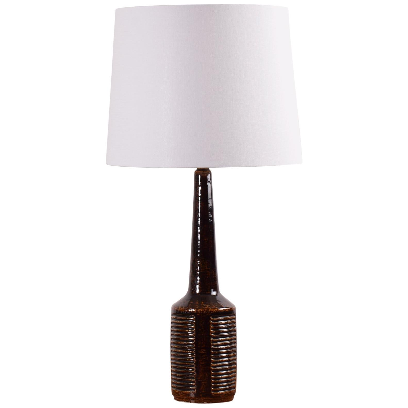 Danish Palshus Tall Brown Table Lamp with Lamp Shade Midcentury Ceramic, 1960s