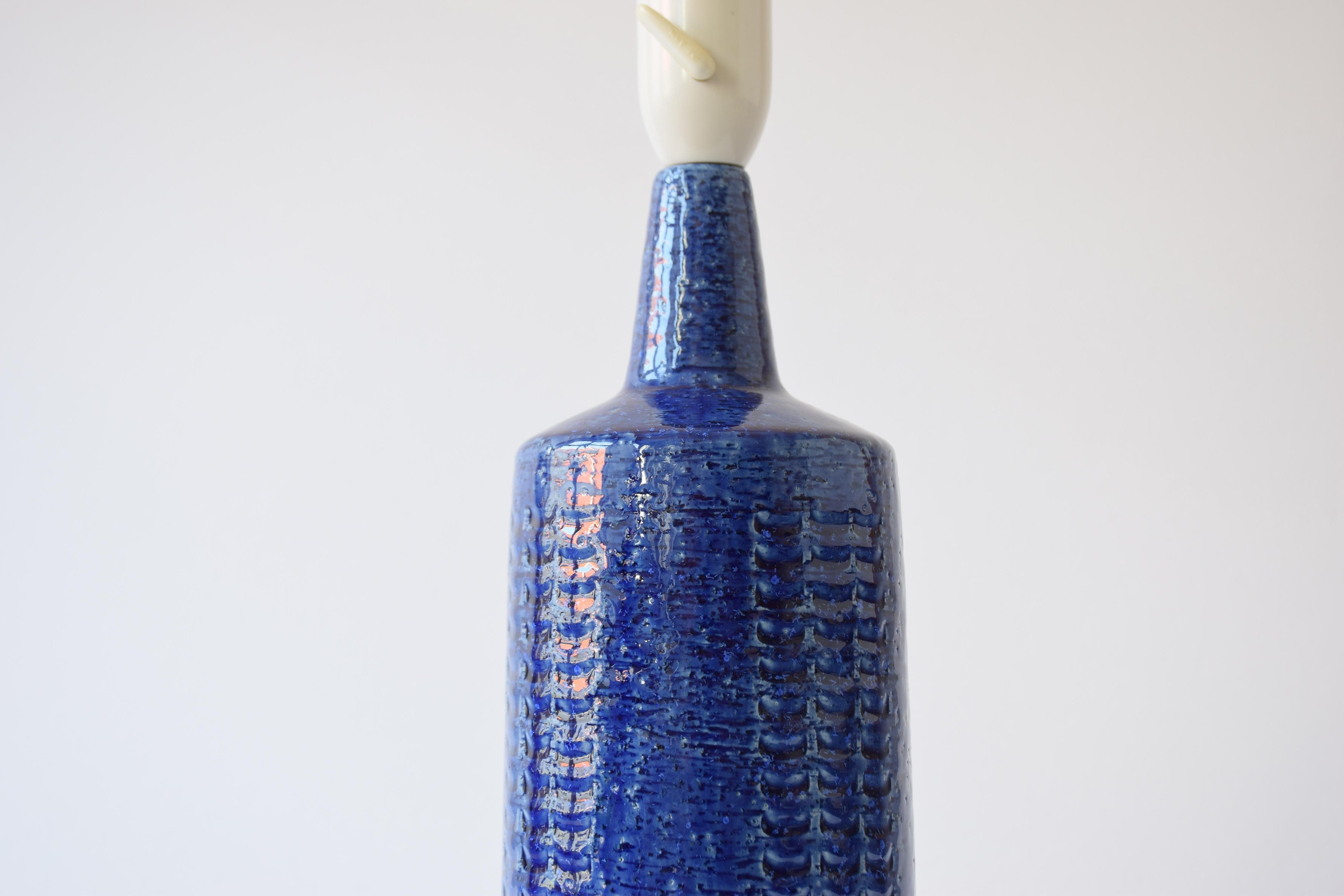 Danish Palshus Tall Cobalt Blue Table Lamp with Lampshade, Modern Ceramic 1960s In Good Condition For Sale In Aarhus C, DK