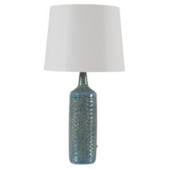 Danish Palshus Tall Light Blue Table Lamp with Lampshade, Modern Ceramic 1960s