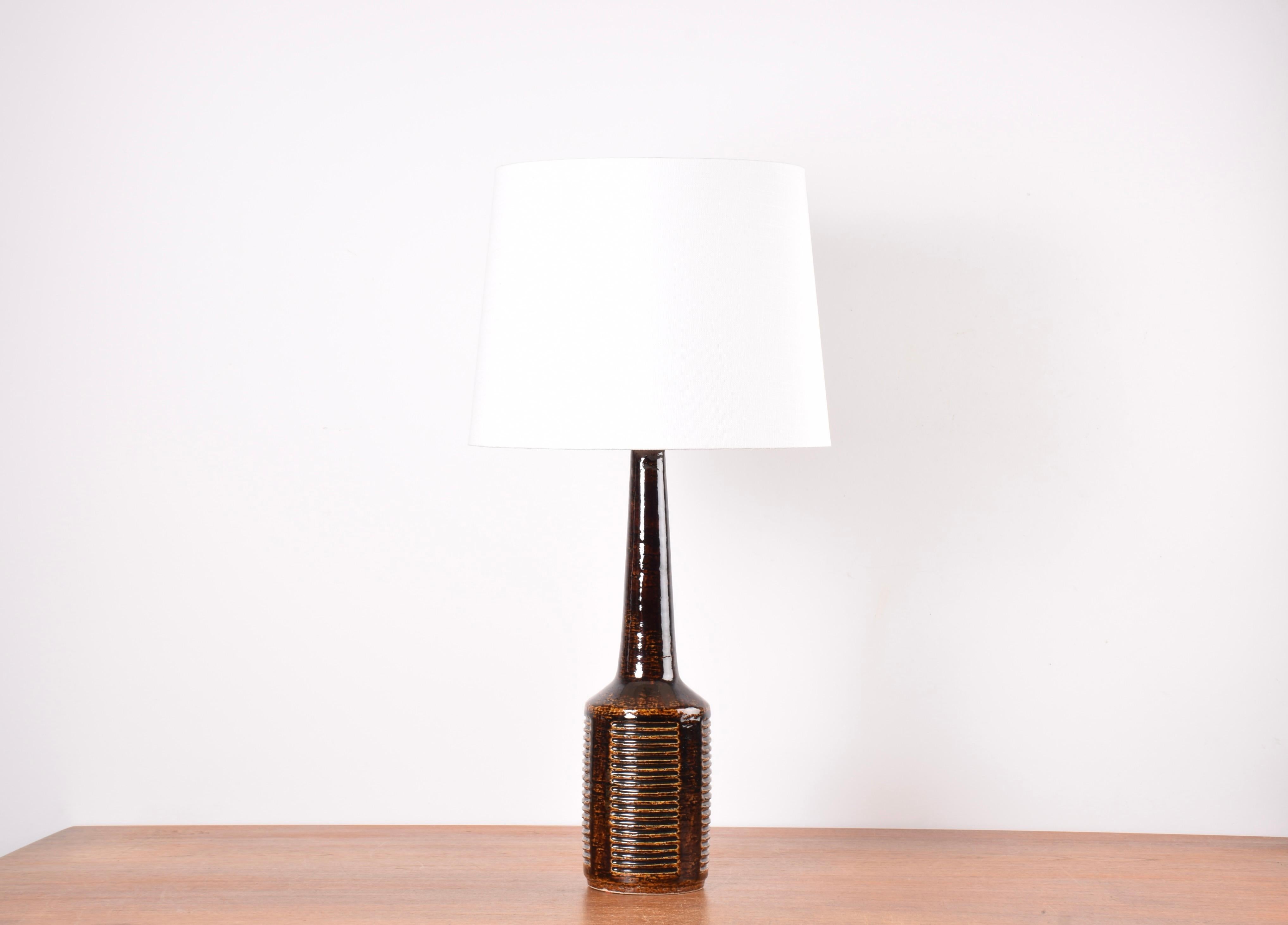 Scandinavian Modern Danish Palshus Tall Table Lamp Brown Glaze with Shade, Midcentury Ceramic 1960s For Sale