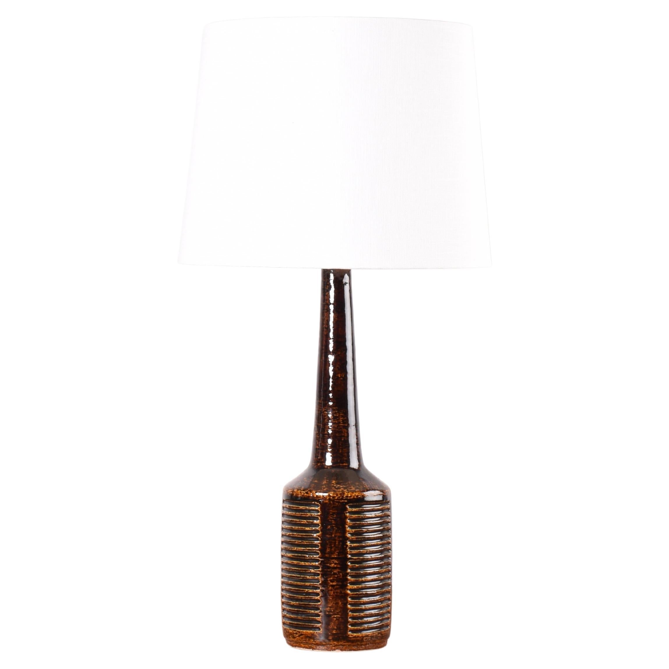 Danish Palshus Tall Table Lamp Brown Glaze with Shade, Midcentury Ceramic 1960s For Sale
