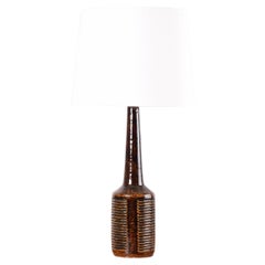 Retro Danish Palshus Tall Table Lamp Brown Glaze with Shade, Midcentury Ceramic 1960s