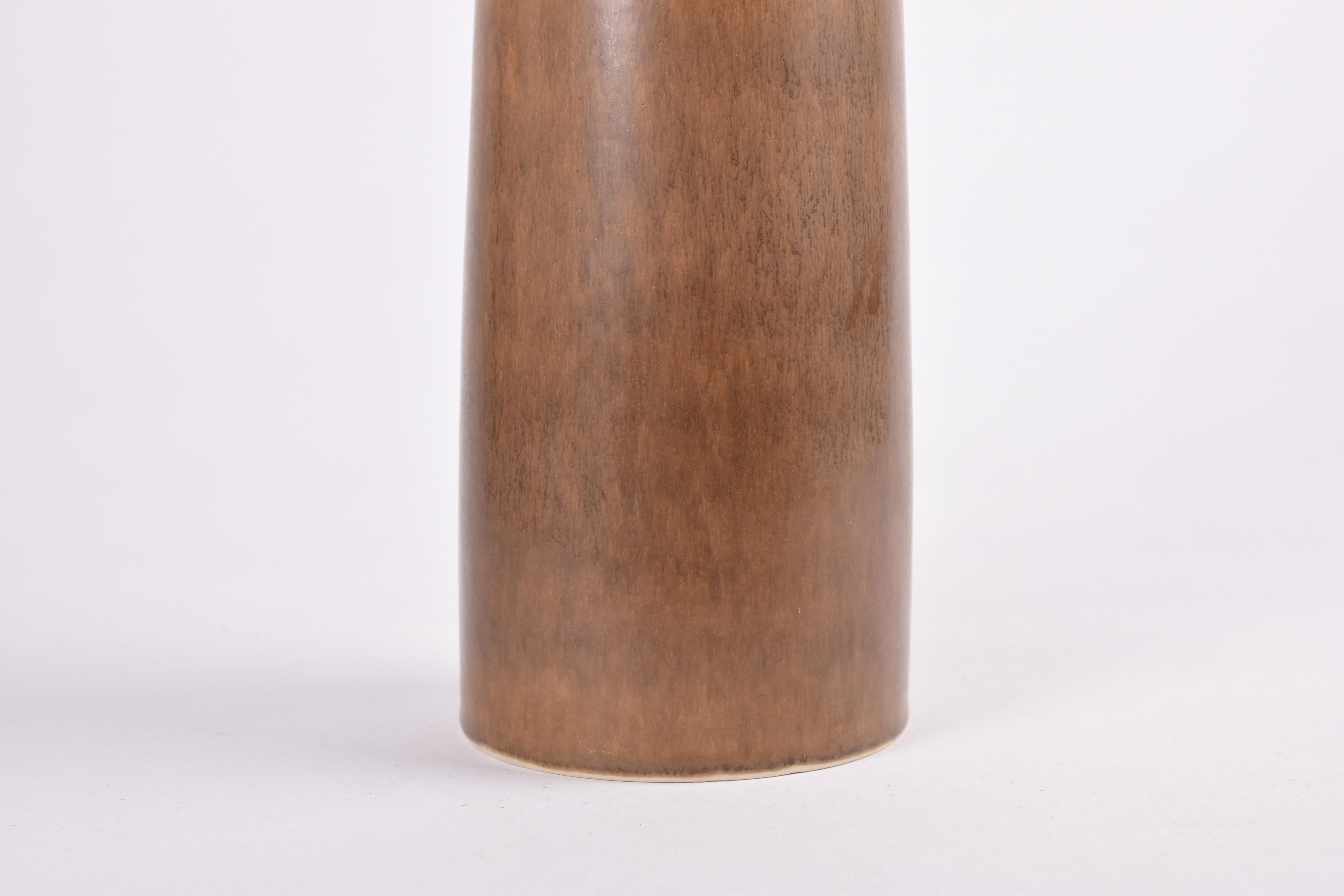 Ceramic Danish Palshus Tall Table Lamp Brown Haresfur Glaze with Lampshade, 1950s