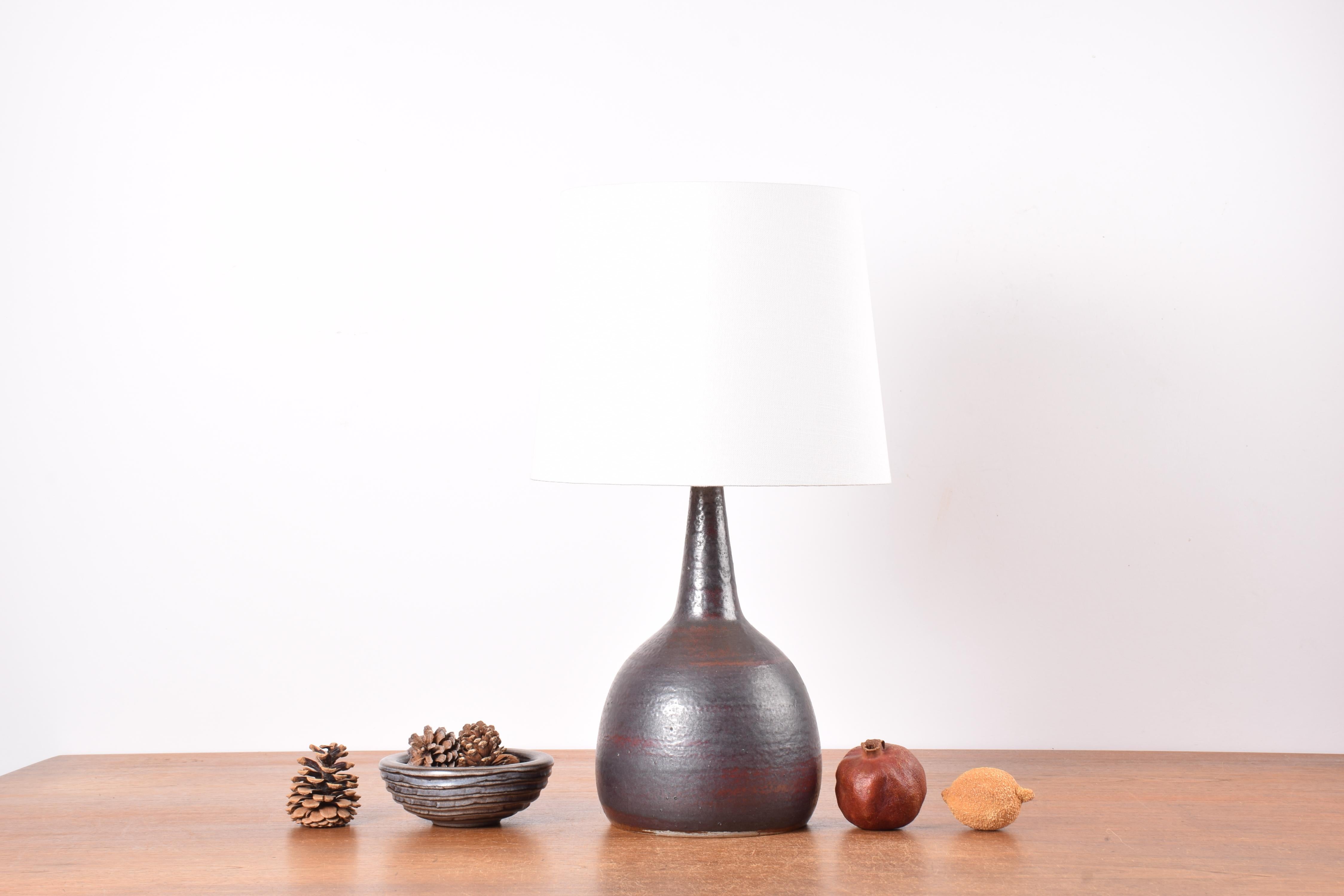 Scandinavian Modern Danish Palshus Tall Table Lamp Brown Rust Glaze with Shade, Modern Ceramic 1960s For Sale