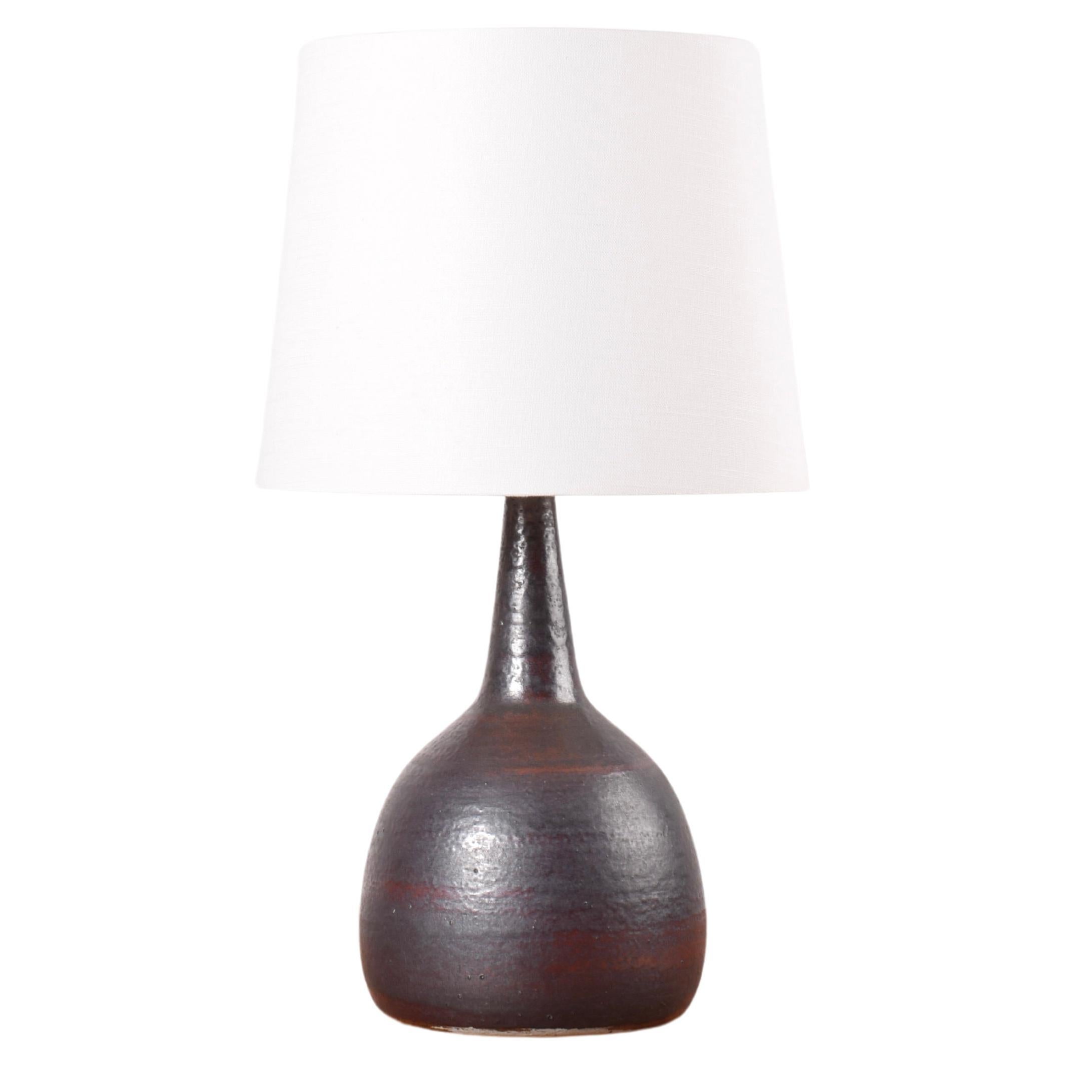 Danish Palshus Tall Table Lamp Brown Rust Glaze with Shade, Modern Ceramic 1960s For Sale